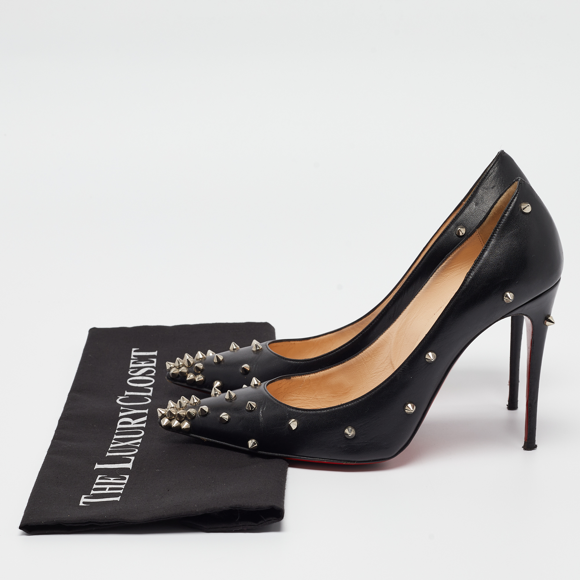 Christian Louboutin Black Leather Degraspike Pumps 38 