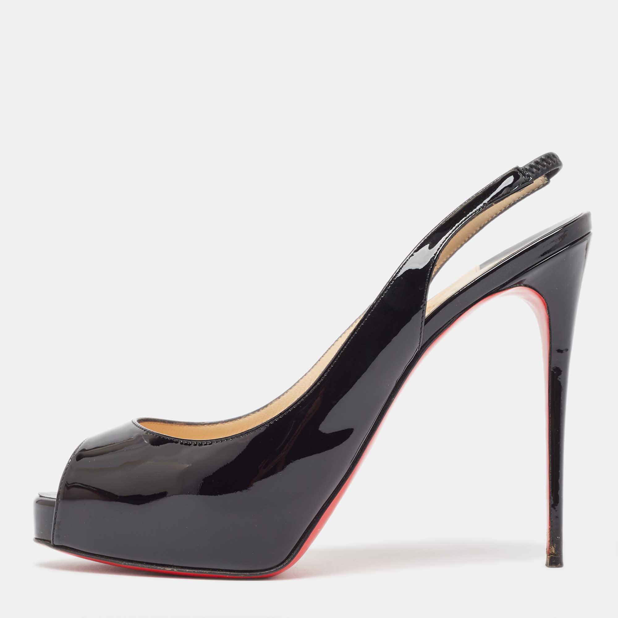 Pre-owned Christian Louboutin Black Patent Leather Private Number Sandals Size 40