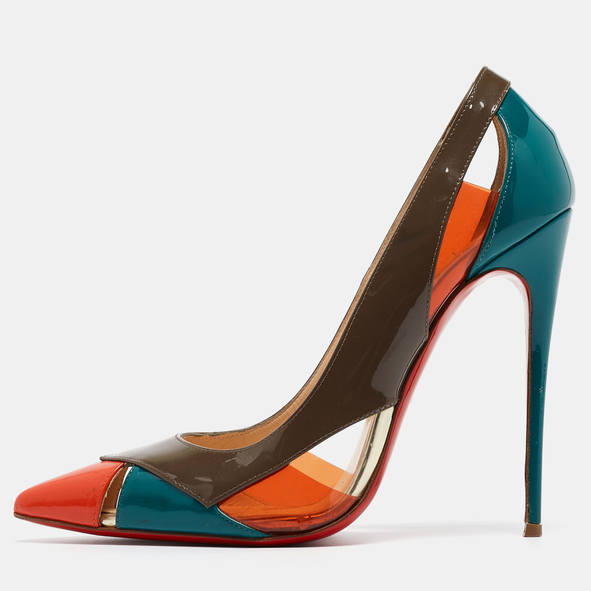 Pre-owned Christian Louboutin Tricolor Patent And Pvc Galata Pumps Size 39 In Orange