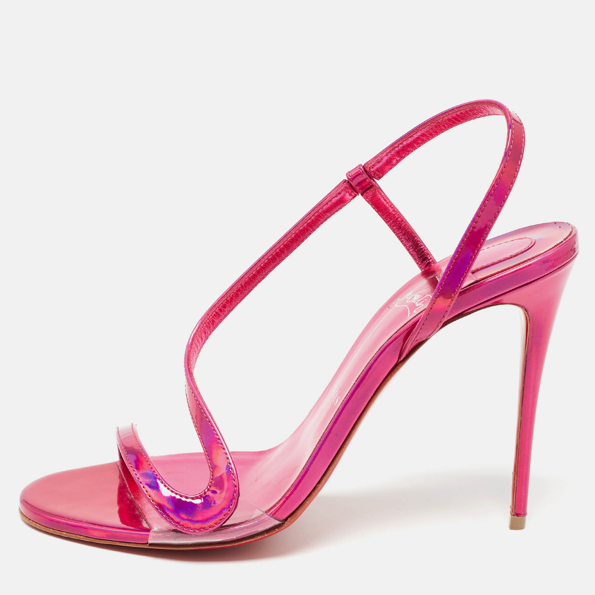 

Christian Louboutin Metallic Pink Leather Rosalie Sandals Size