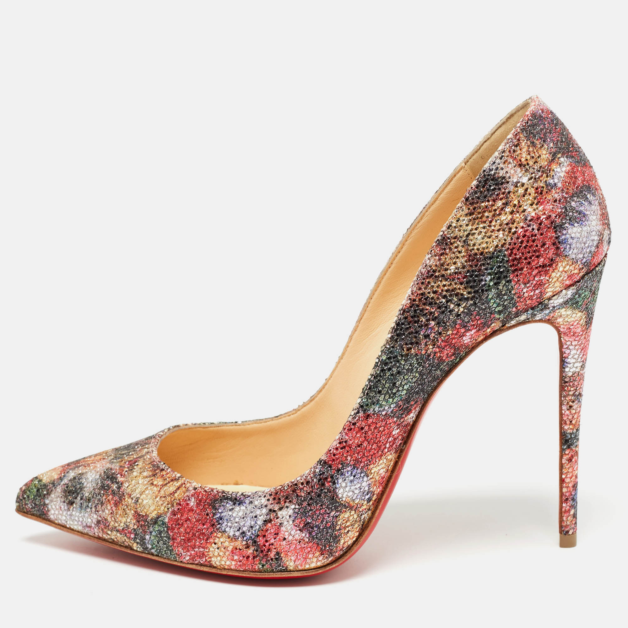 

Christian Louboutin Multicolor Printed Coarse Glitter Pigalle Follies Pumps Size