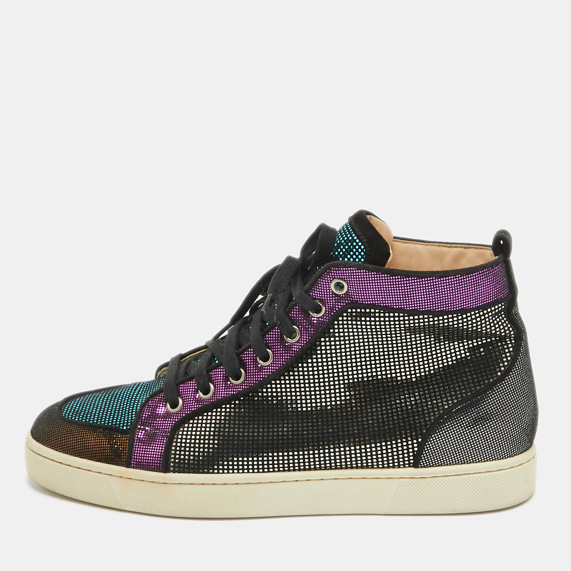 Pre-owned Christian Louboutin Multicolor Suede Colorblock Pattern High Top Sneakers Size 42