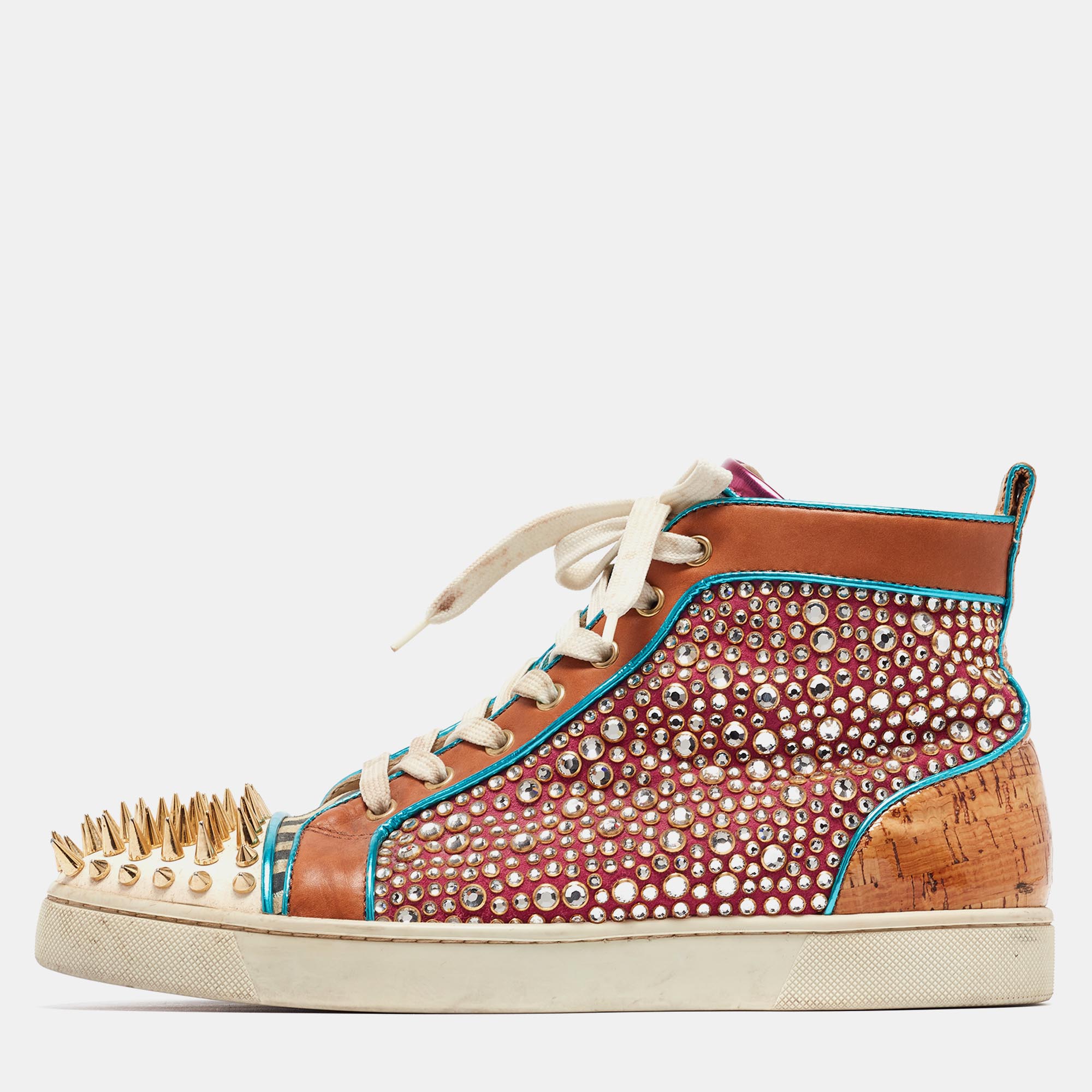 Pre-owned Christian Louboutin Multicolor Cork And Suede Bubble Spike Louis Trainers Size 42.5