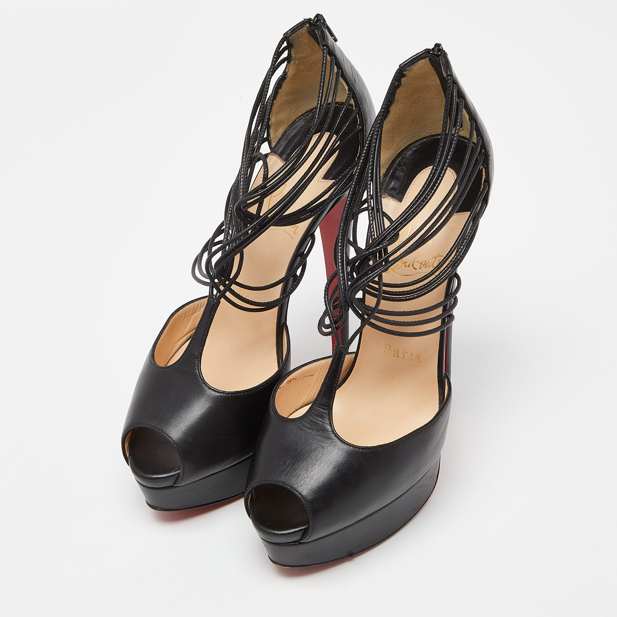 Christian Louboutin Black Leather Confusalta Platform Sandals Size 37.5 