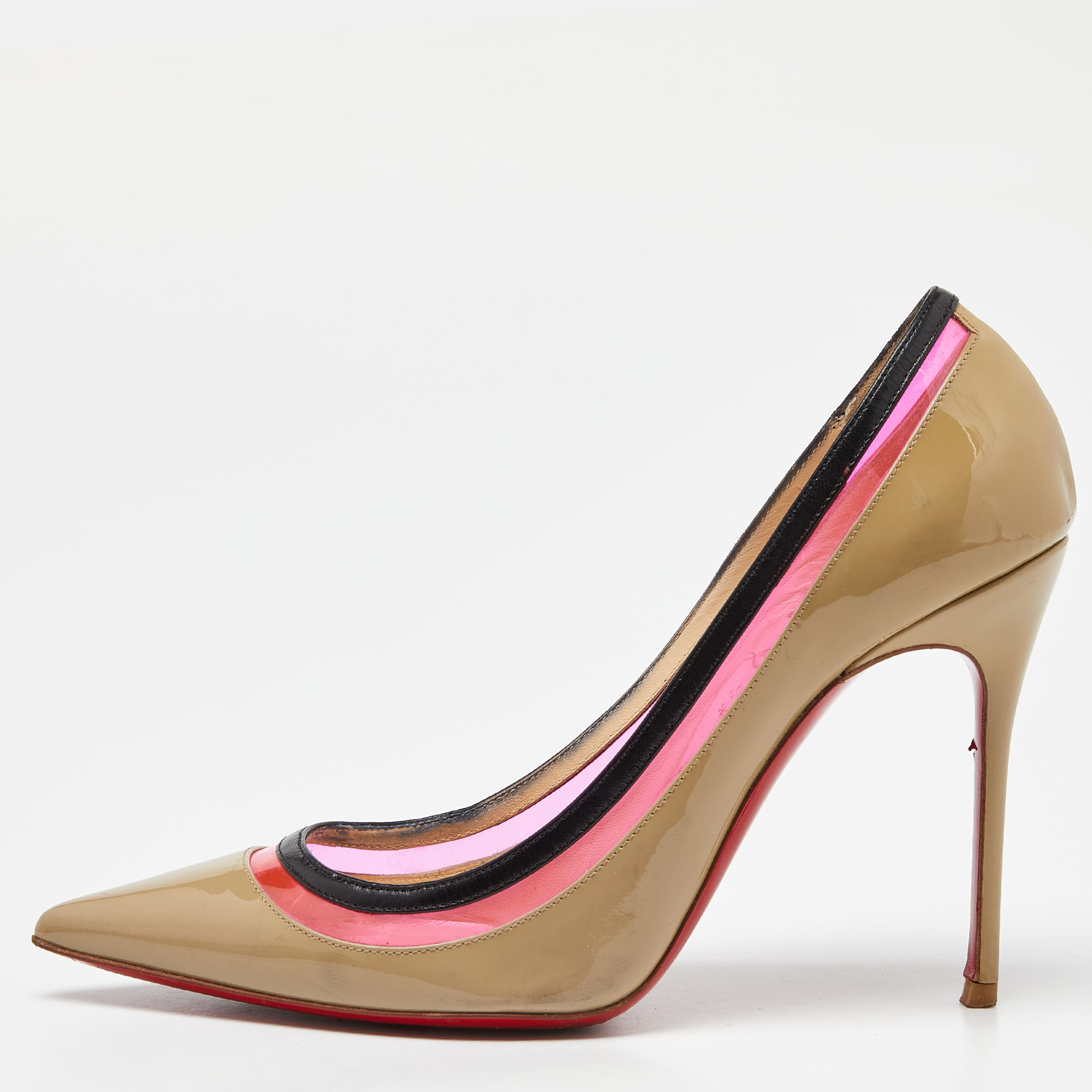 Christian Louboutin Beige/Pink Patent Leather and PVC Paulina Pumps Size 36
