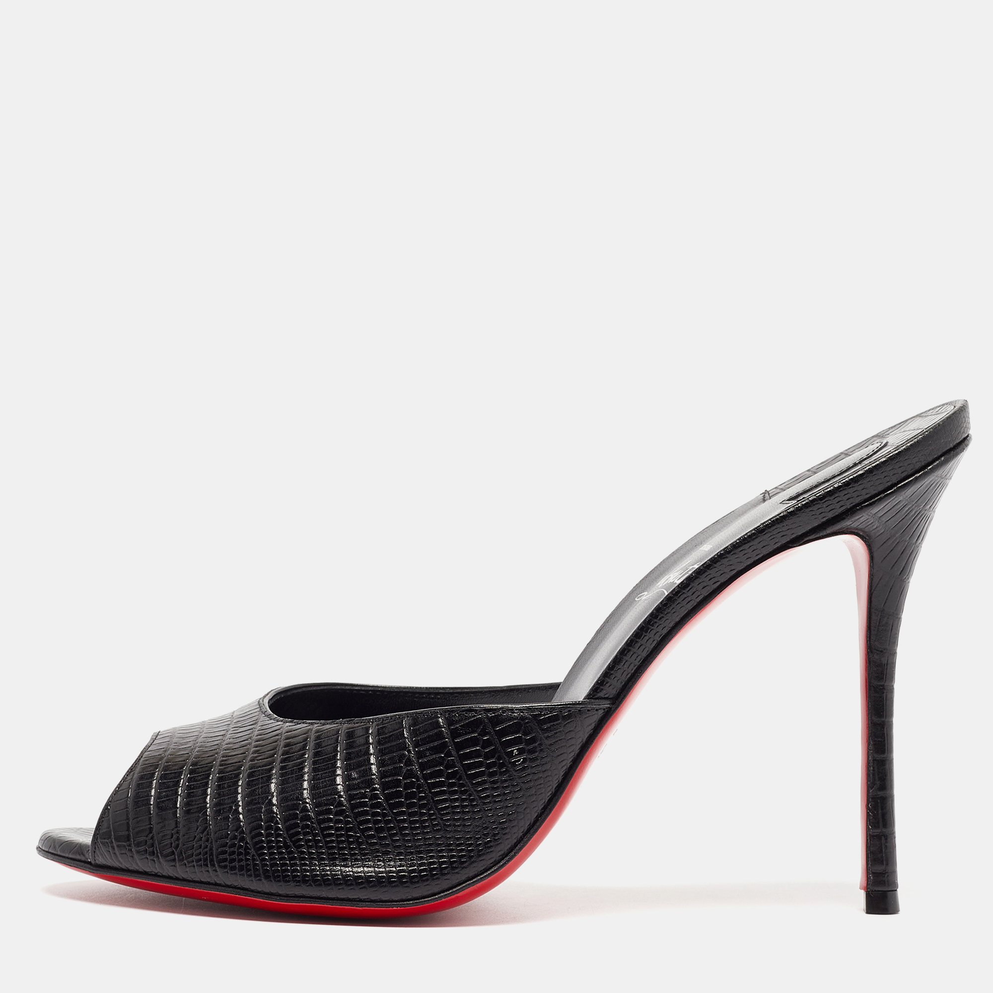 

Christian Louboutin Black Lizard Embossed Leather Me Dolly Sandals Size