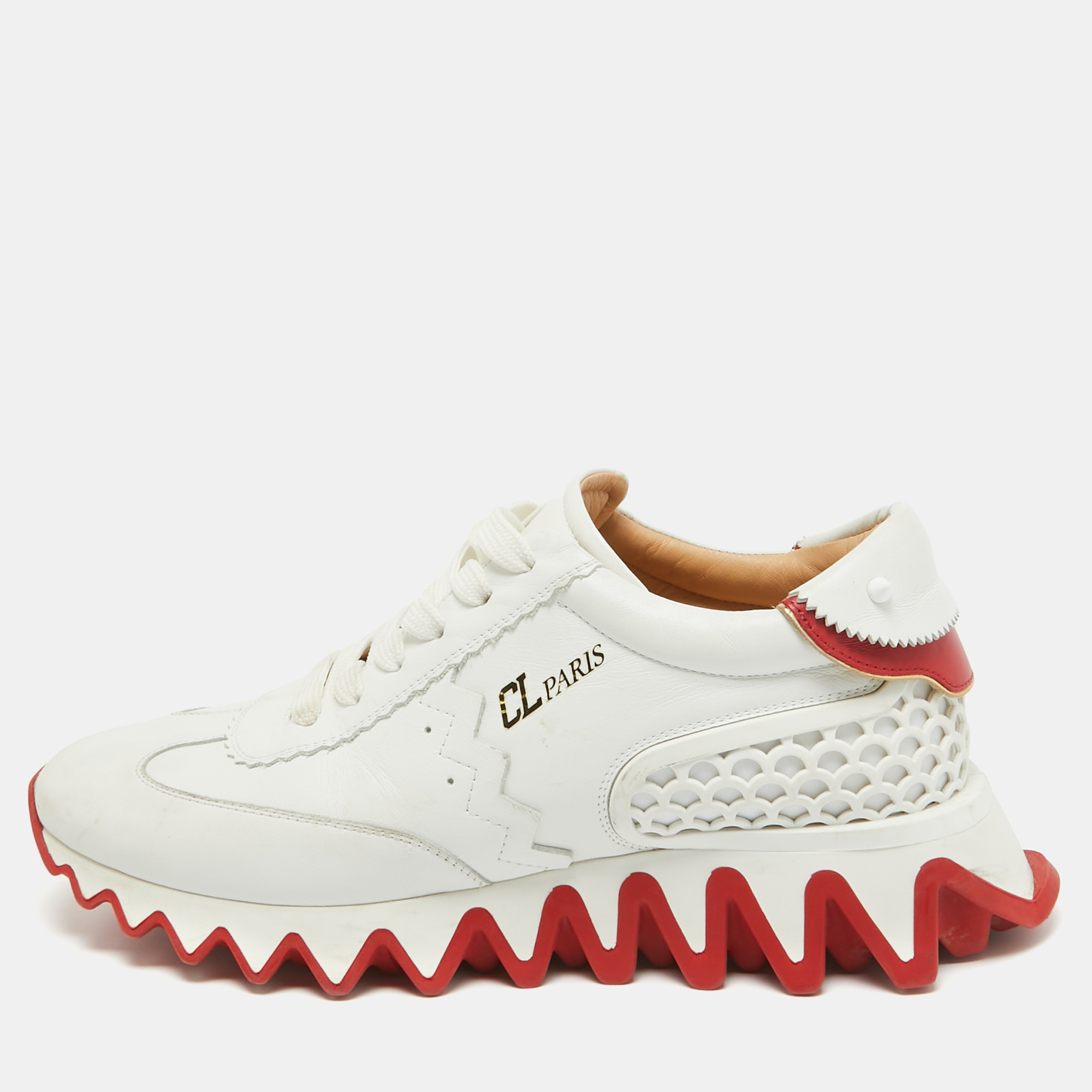 

Christian Louboutin White Leather Loubi Shark Sneakers Size