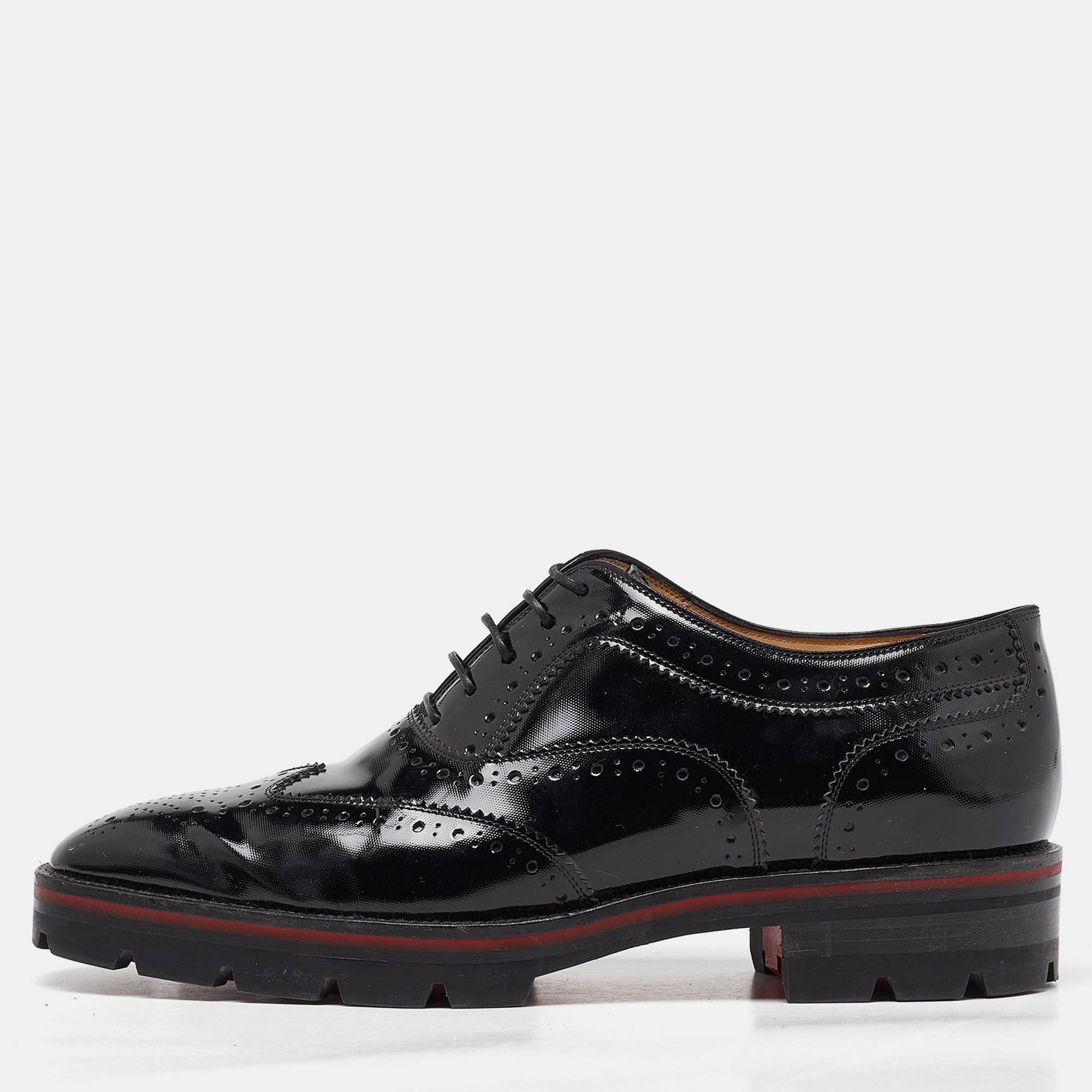 Pre-owned Christian Louboutin Black Brogue Patent Leather Charletta Lace Up Oxfords Size 38
