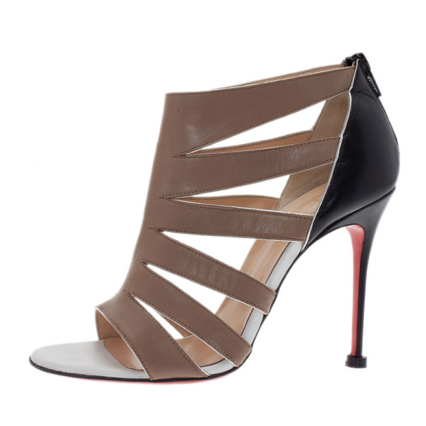 مملوكة مسبقًا Christian Louboutin Beige Leather Beauty K Cage Sandals Size 38