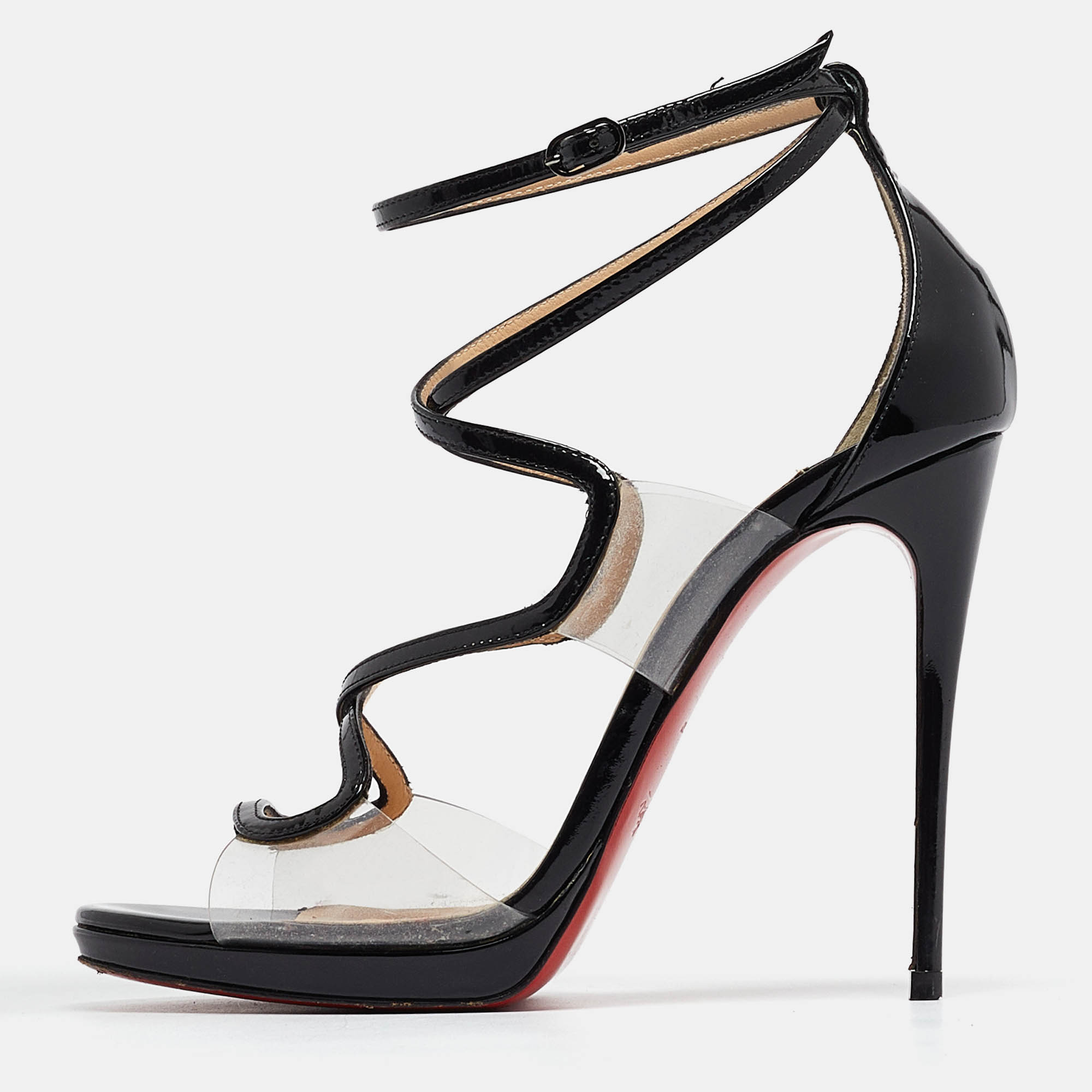 

Christian Louboutin Black Patent and PVC Strappy Sandals Size