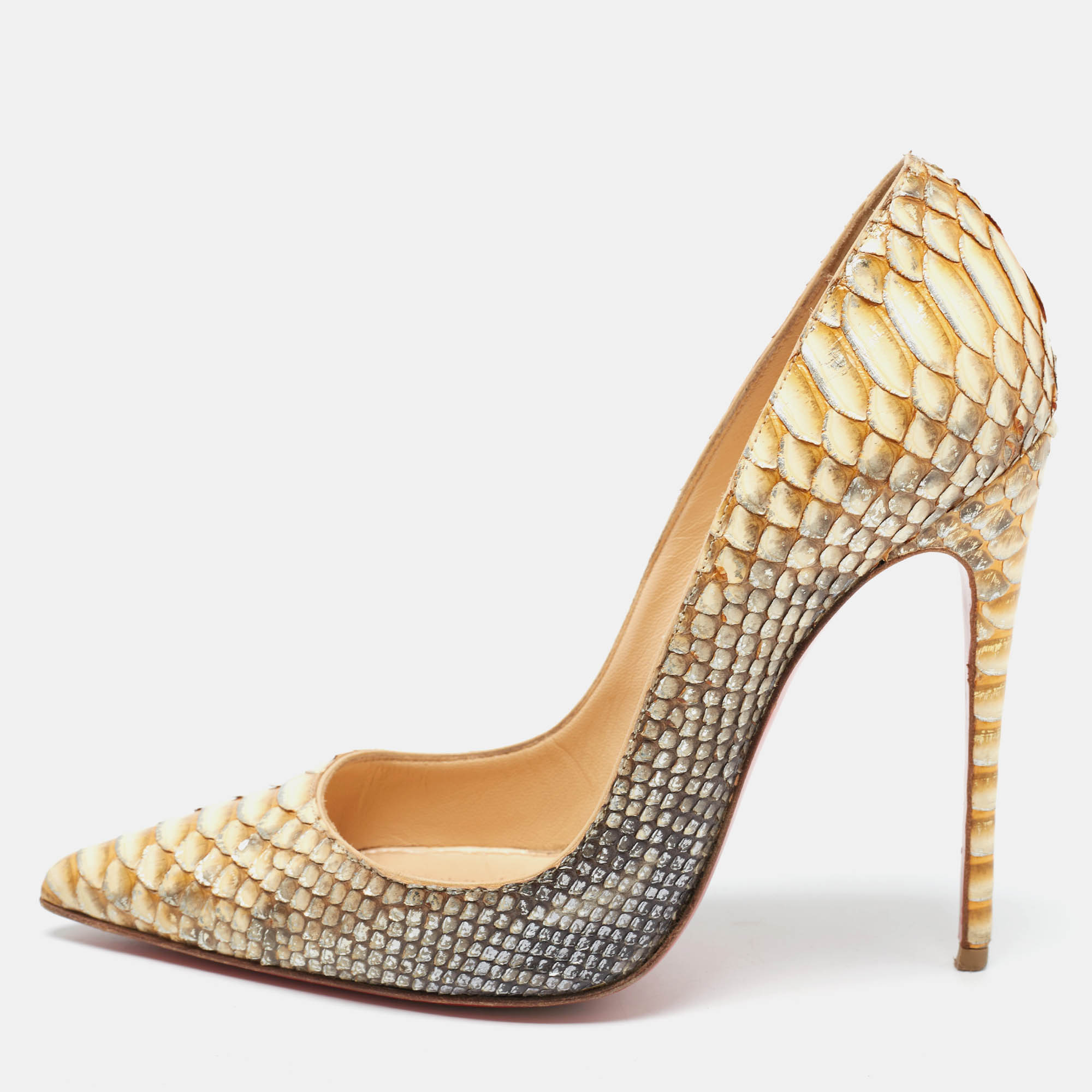 

Christian Louboutin Two Tone Python So Kate Pumps Size, Beige