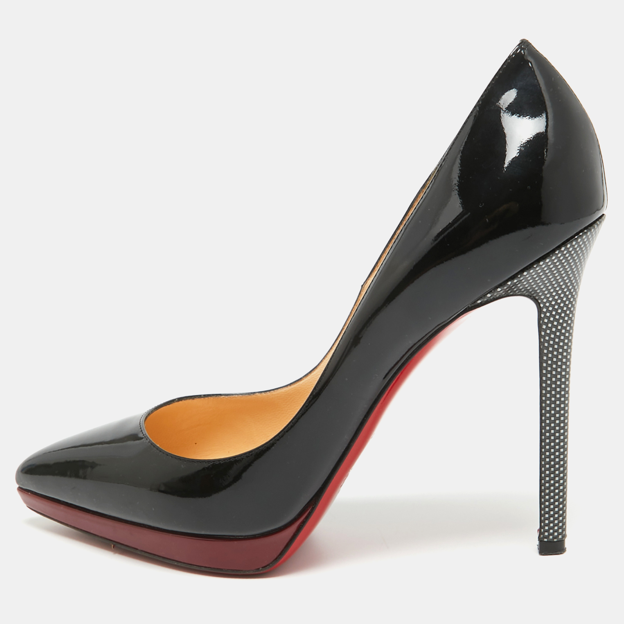 Pre-owned Christian Louboutin Black Patent Leather Pigalle Plato Pumps Size 38.5