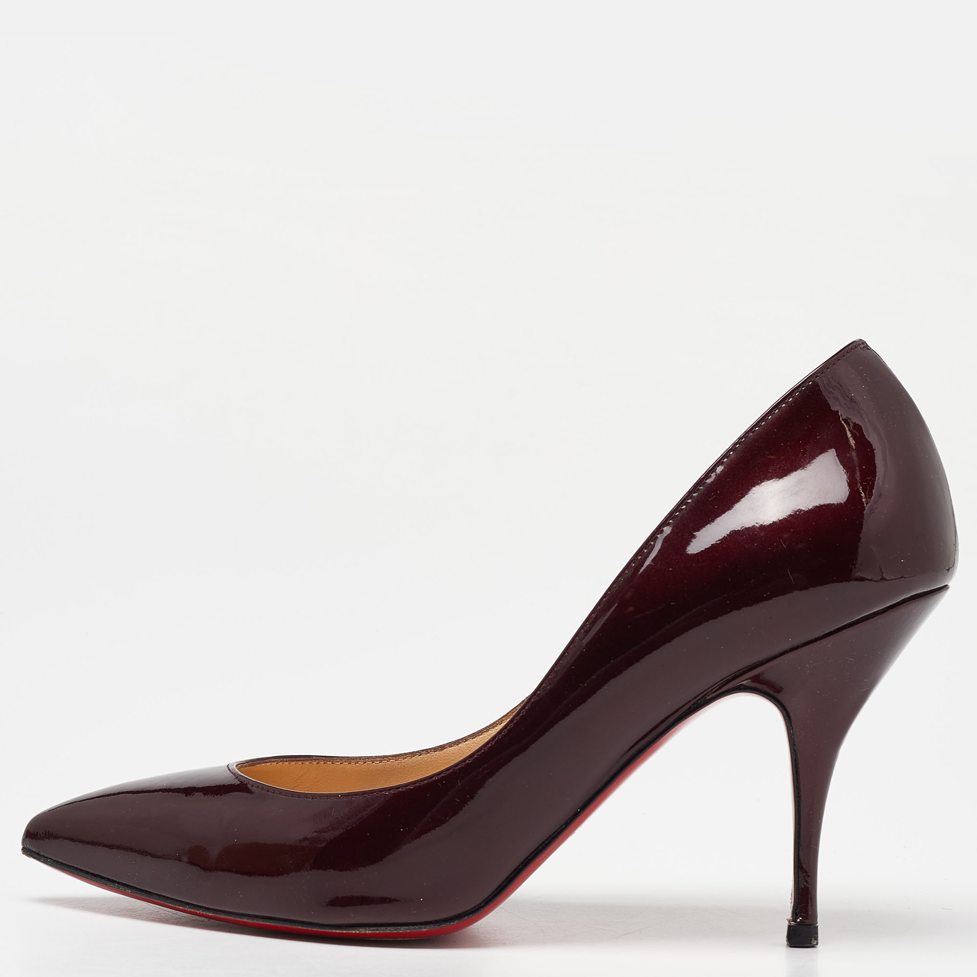 Pre-owned Christian Louboutin Burgundy Patent Leather Pigalle Pointed Toe Pumps Size 36