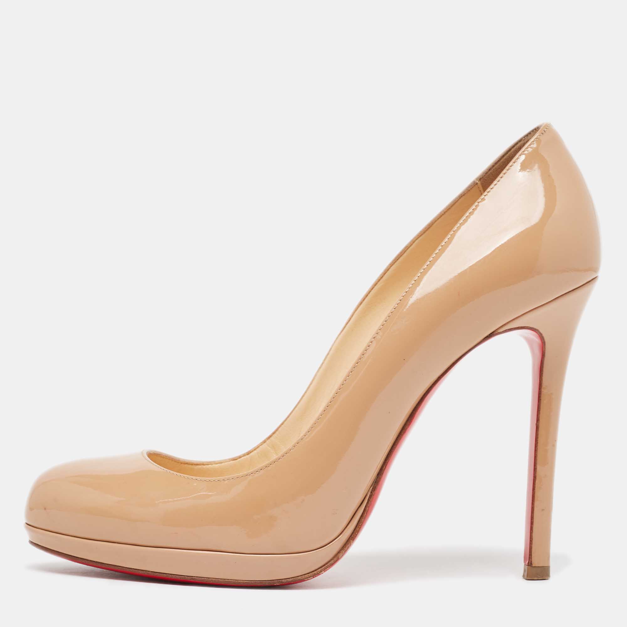 

Christian Louboutin Beige Patent Leather New Simple Round Toe Pumps Size