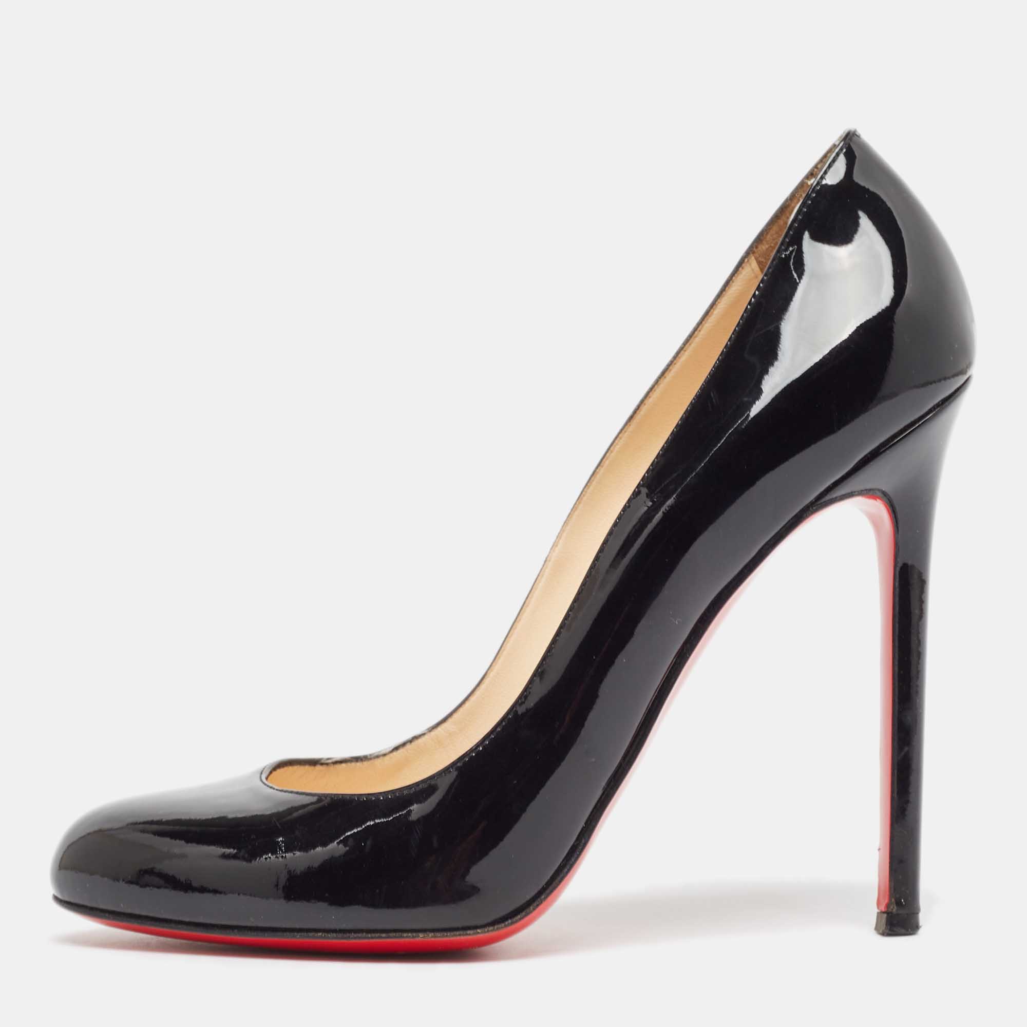 Pre-owned Christian Louboutin Black Patent Leather Simple Pumps Size 37.5