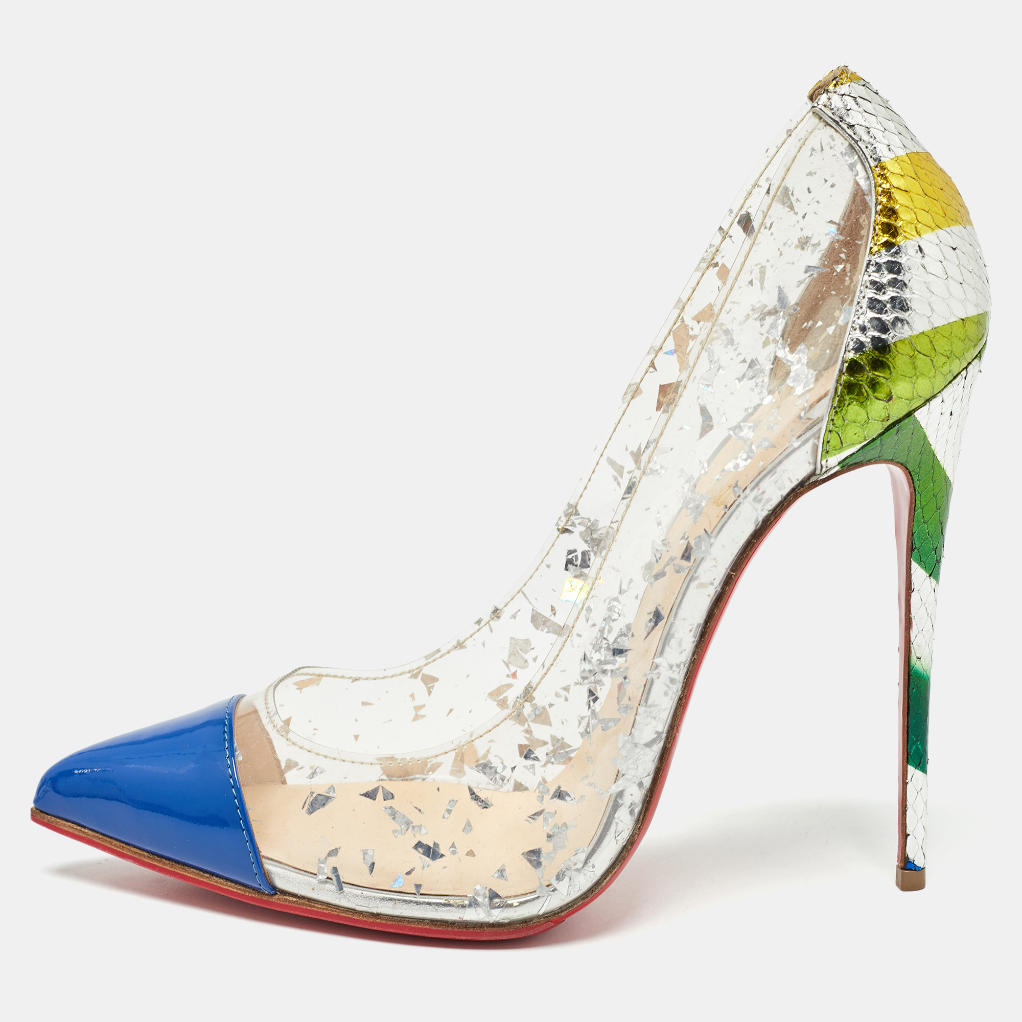 

Christian Louboutin Multicolor Embossed Snakeskin, Patent and PVC Debout Pumps Size