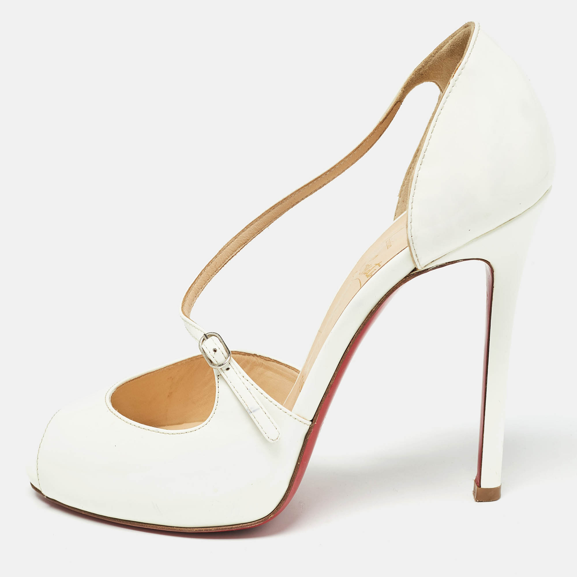 Pre-owned Christian Louboutin White Patent Leather Grolili Cross Strap Pumps Size 37