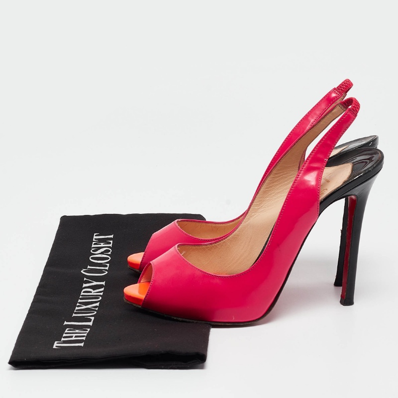 Christian Louboutin Multicolor Patent Leather Flo Slingback Pumps Size 37.5 