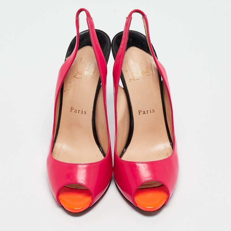 Christian Louboutin Multicolor Patent Leather Flo Slingback Pumps Size 37.5 