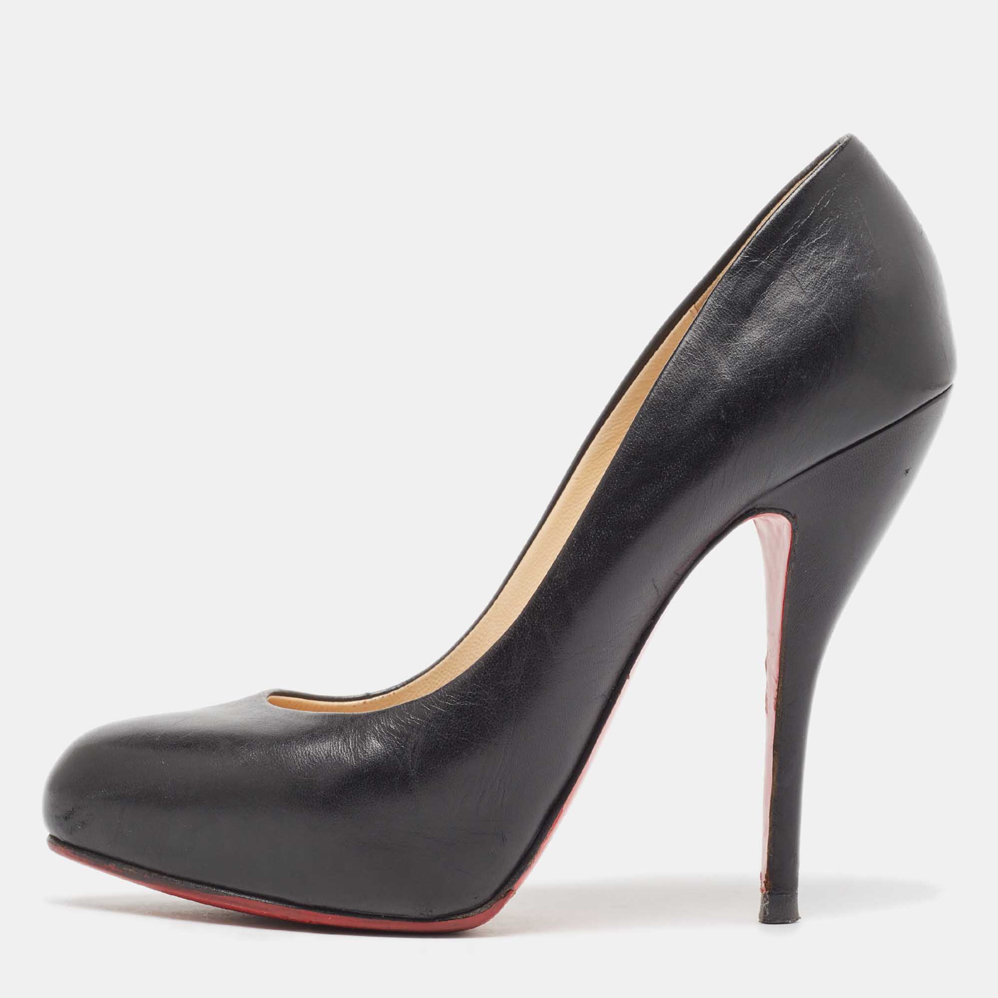 Pre-owned Christian Louboutin Black Leather Rolando Pumps Size 37