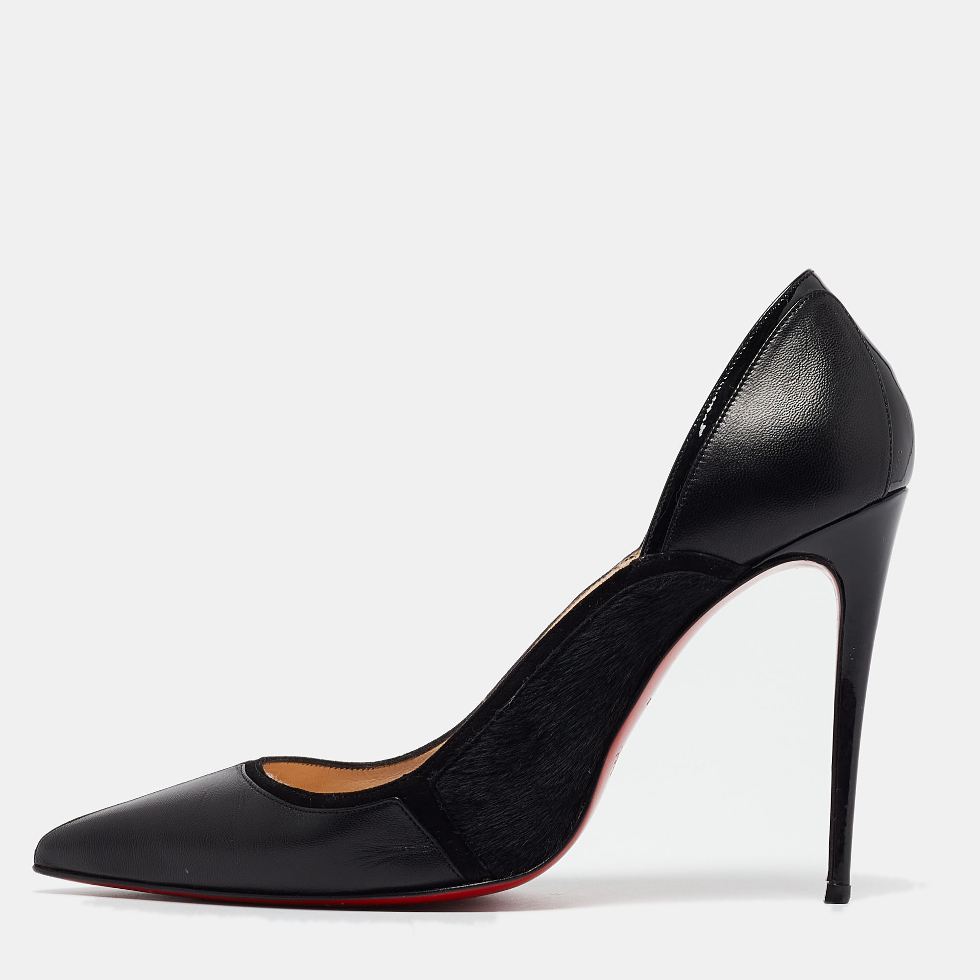 

Christian Louboutin Black Leather and Calf Hair Serianina Pumps Size