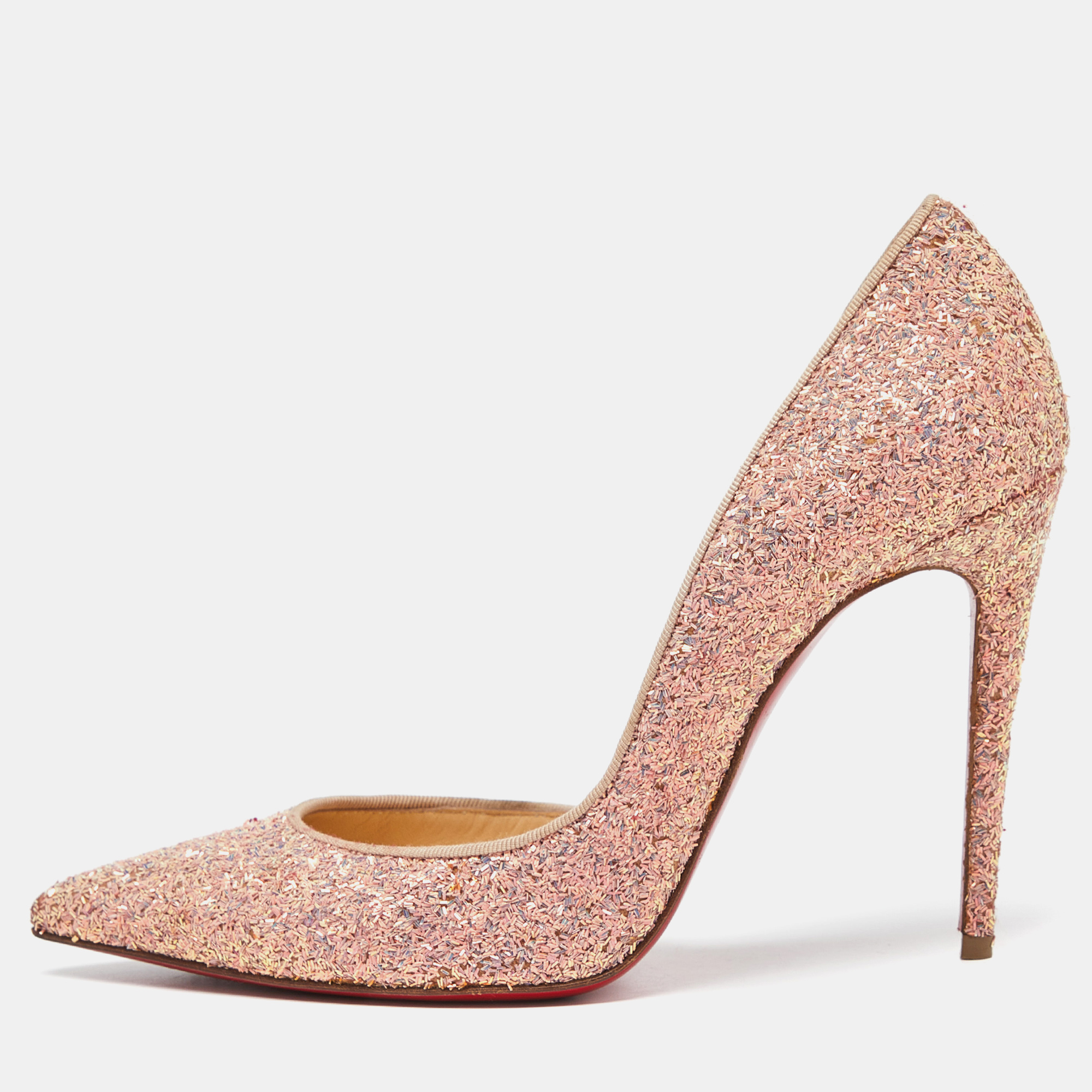 Pre-owned Christian Louboutin Peach Glitter Iriza D'orsay Pumps Size 36.5 In Orange