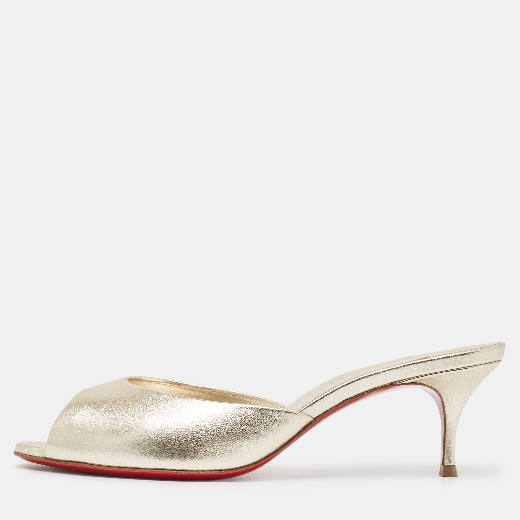 

Christian Louboutin Metallic Gold Leather Me Dolly Slide Sandals Size