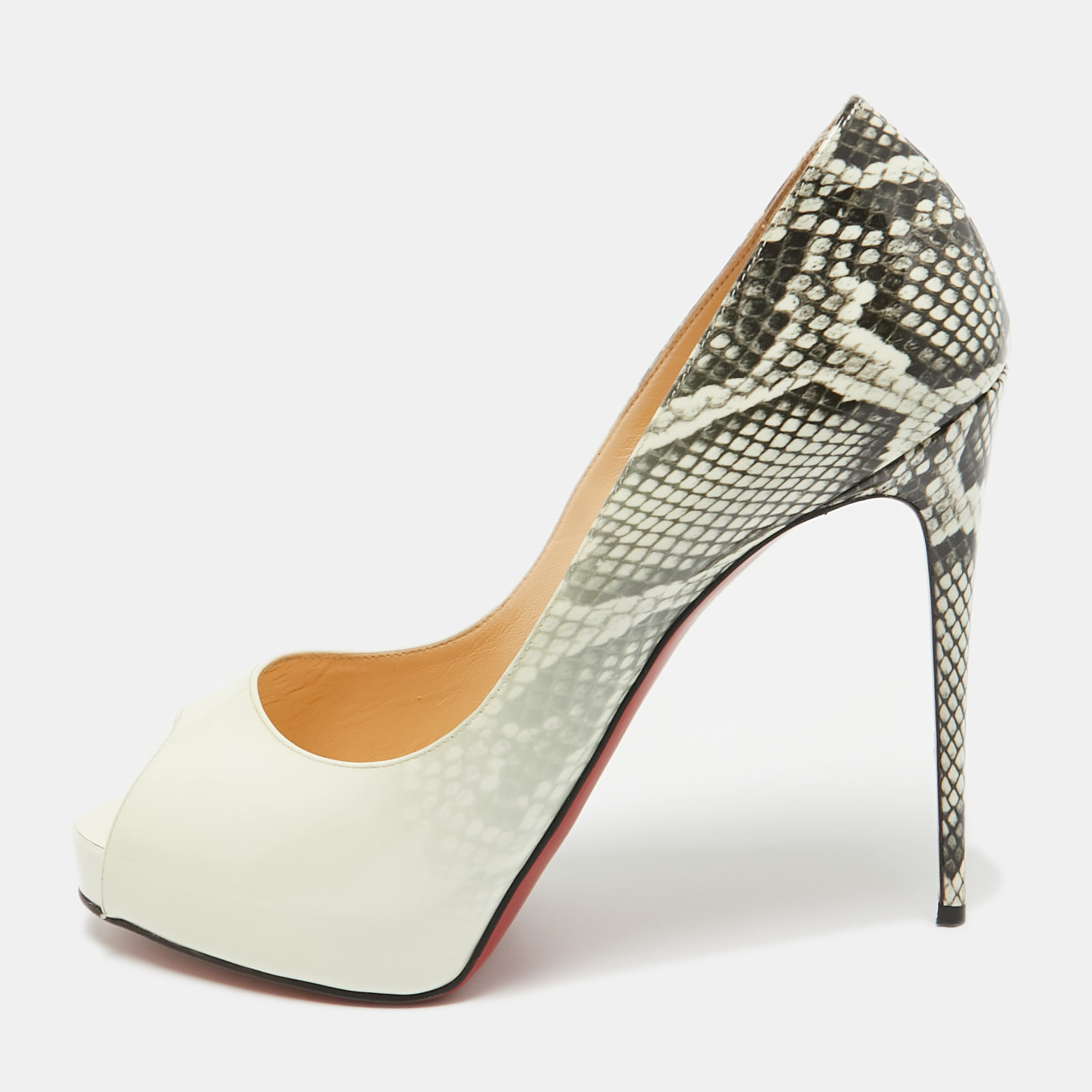 Pre-owned Christian Louboutin White/grey Degrade Snakeskin Print Patent Leather New Very Prive Pumps Size 40.5