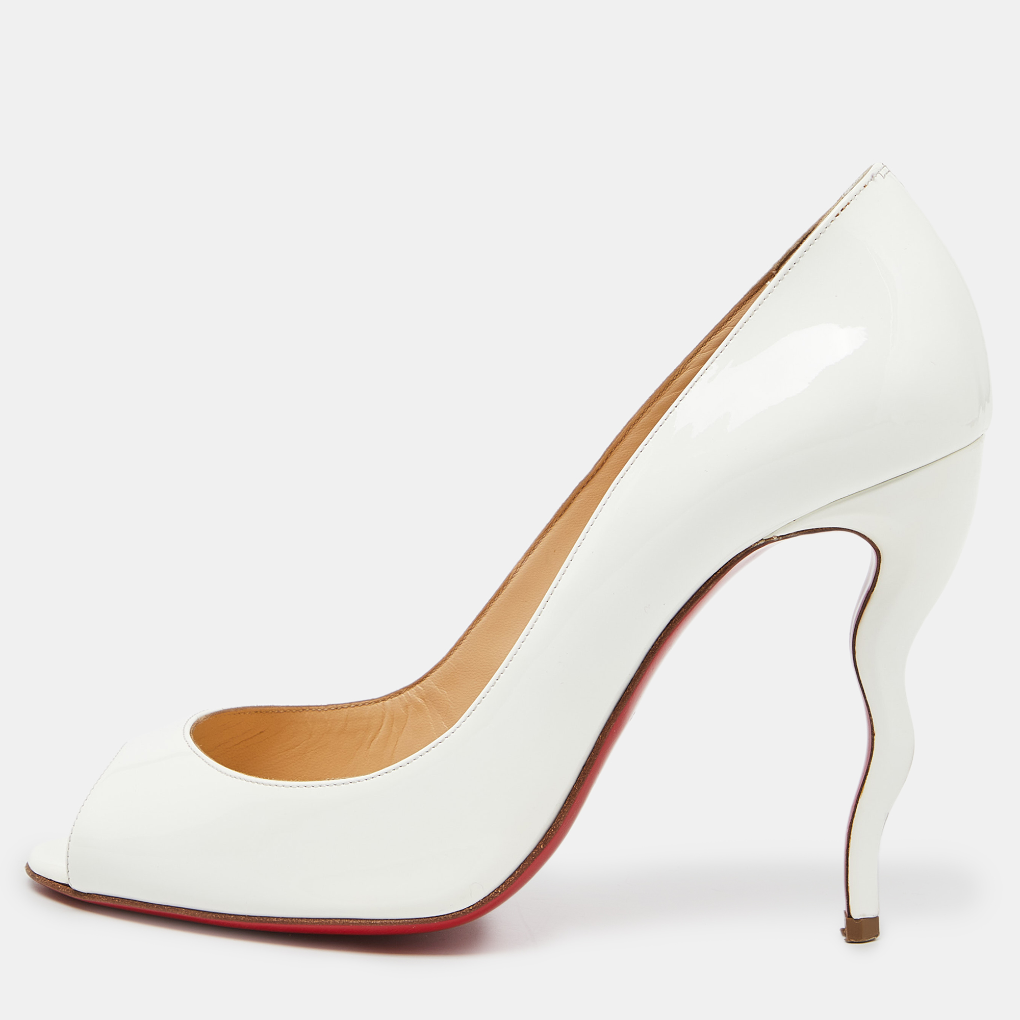 Pre-owned Christian Louboutin White Patent Leather Jolly Pumps Size 38