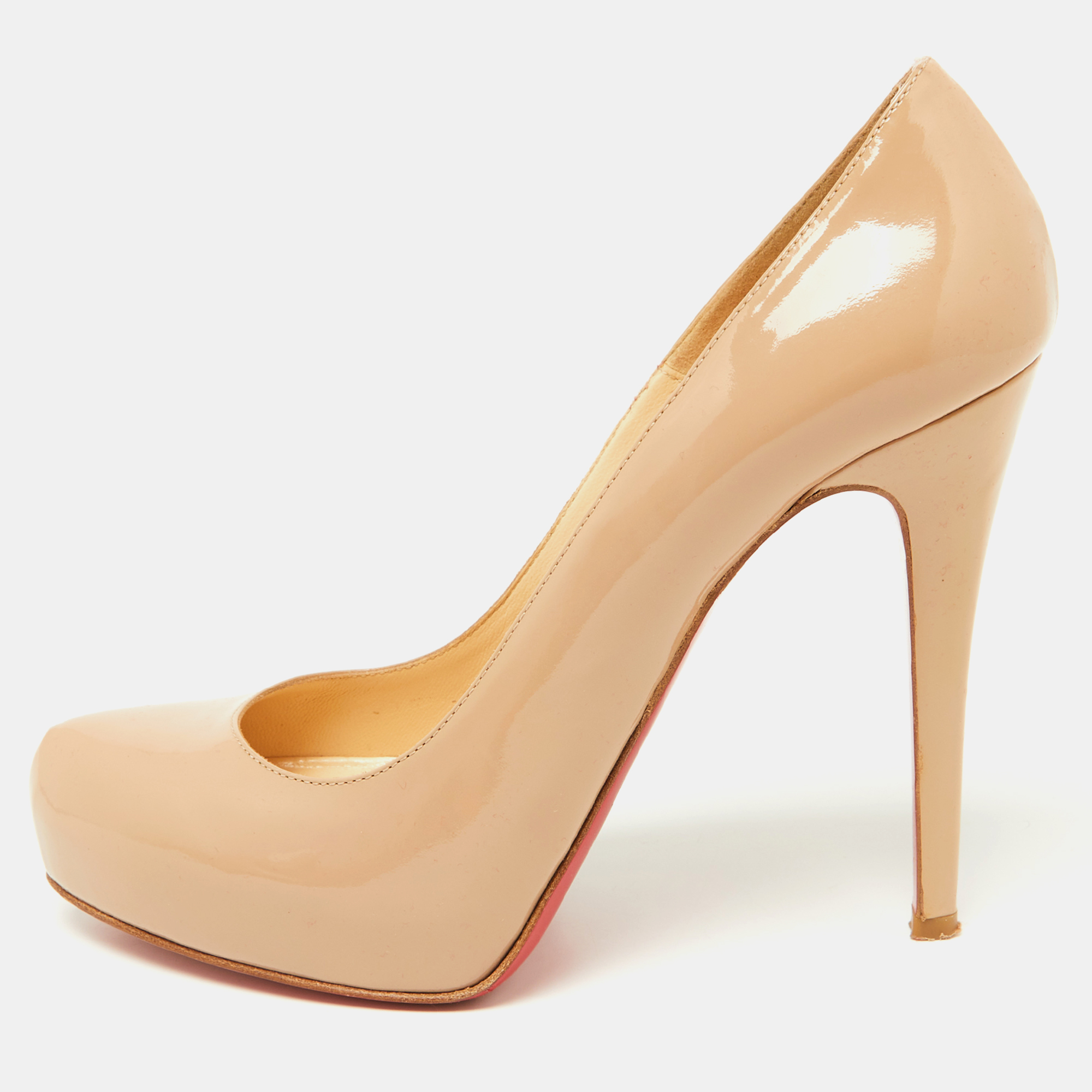 Pre-owned Christian Louboutin Beige Patent Leather Rolando Pumps Size 39