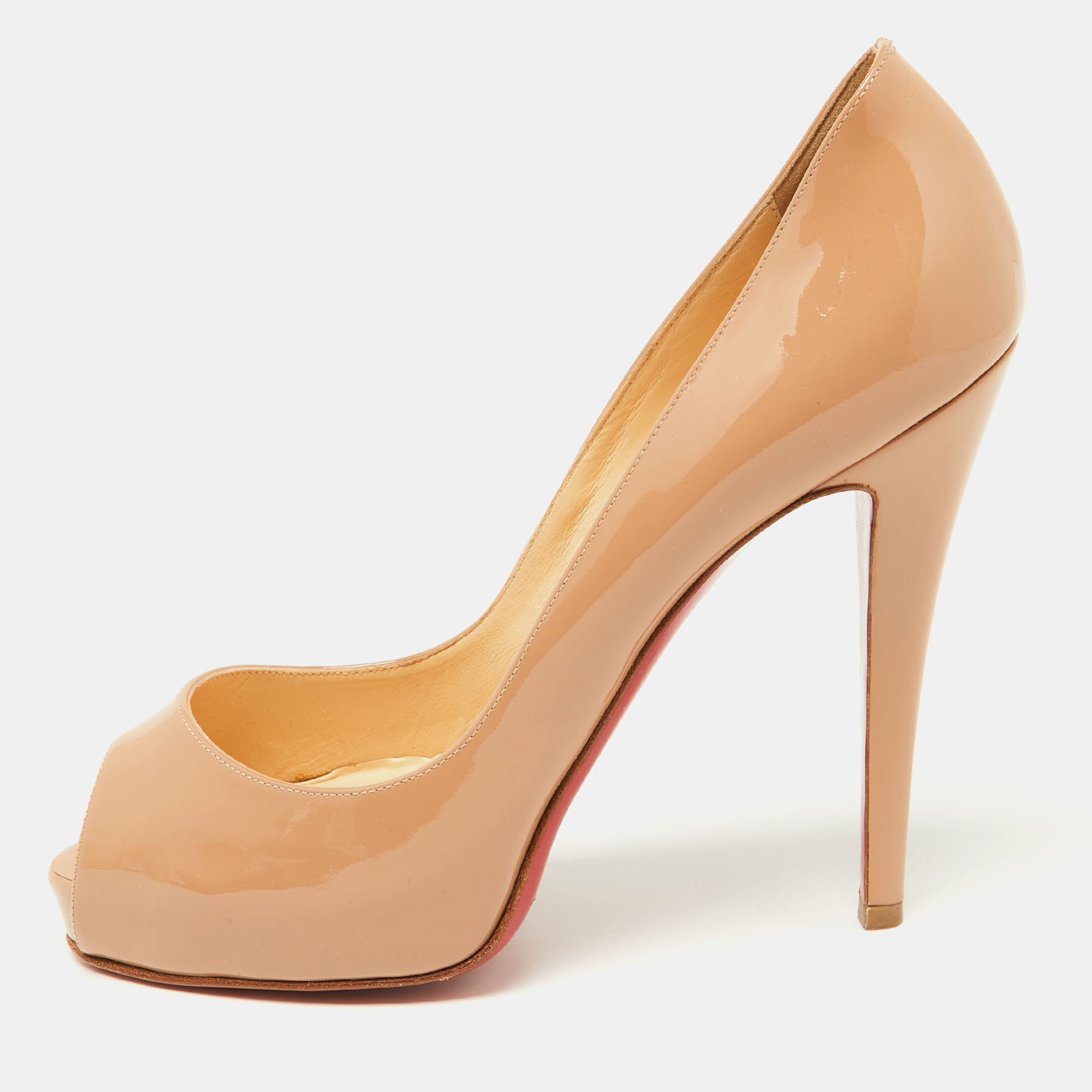 Pre-owned Christian Louboutin Beige Patent Leather Very Prive Pumps Size 38
