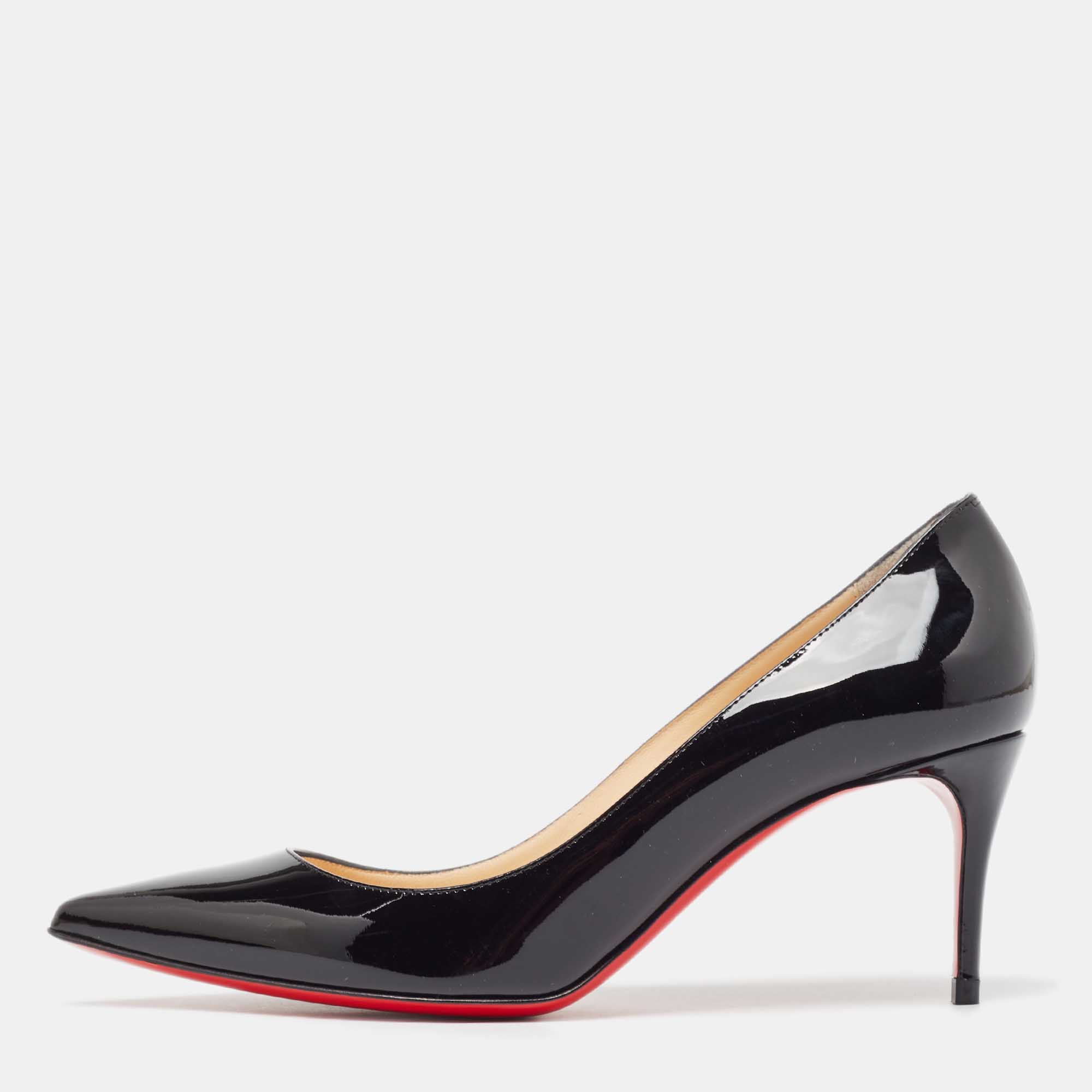 Pre-owned Christian Louboutin Black Patent Leather Kate Pumps Size 35.5