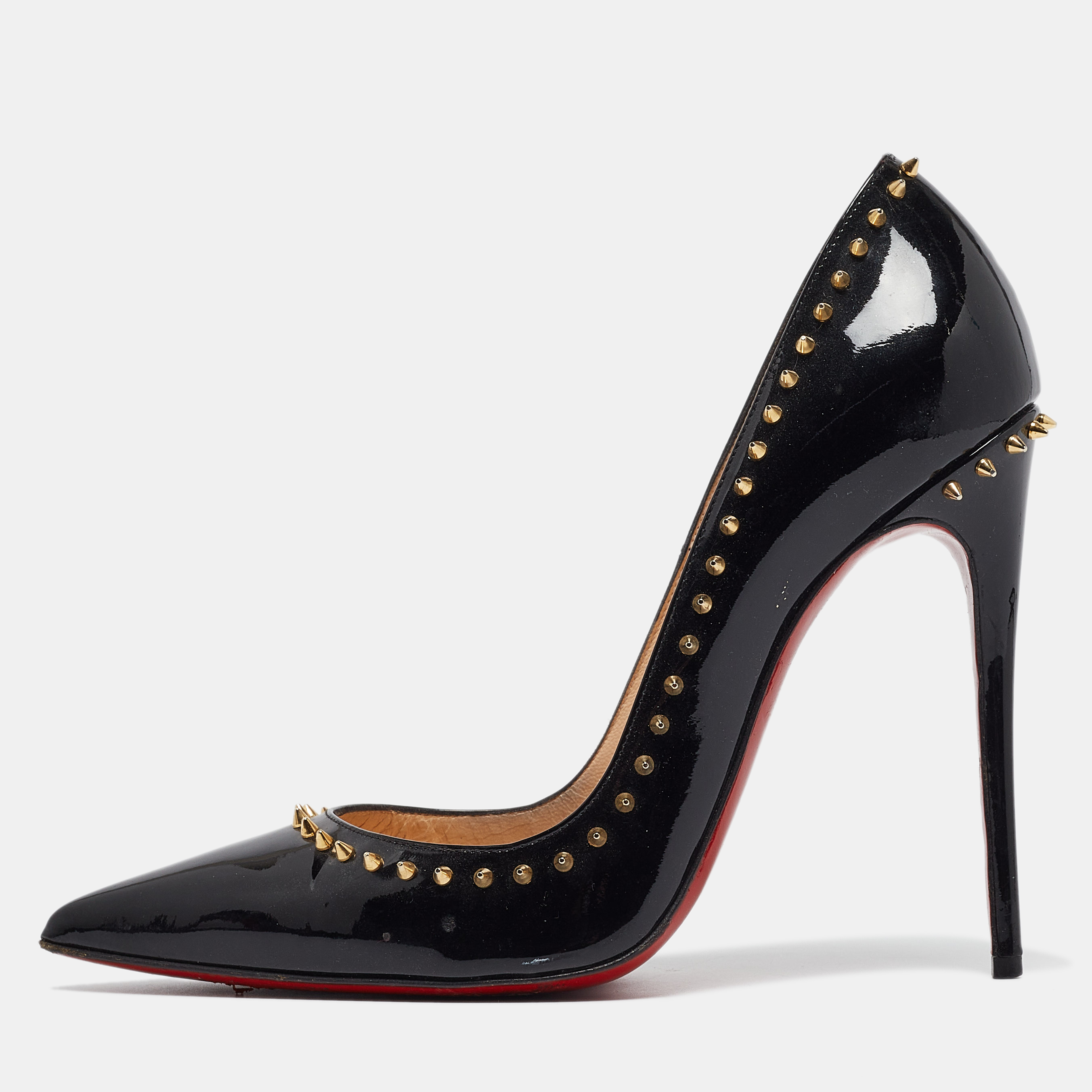 Pre-owned Christian Louboutin Black Patent Leather Anjalina Pumps Size 38.5