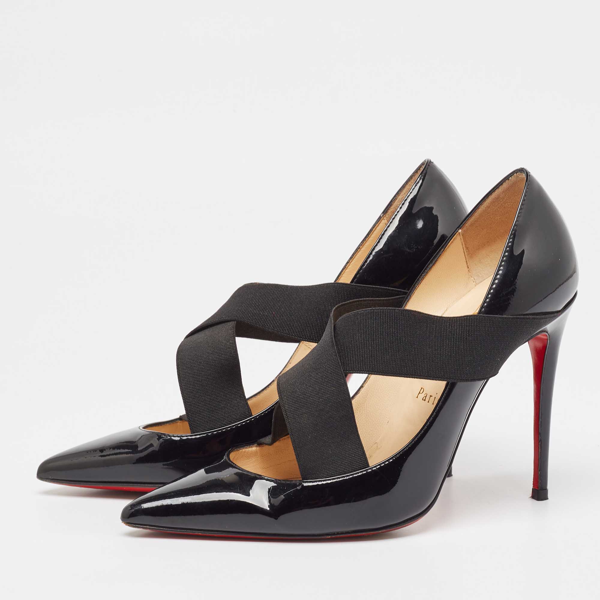 Christian Louboutin Black Patent Leather and Elastic Sharpstagram Pumps Size 35 