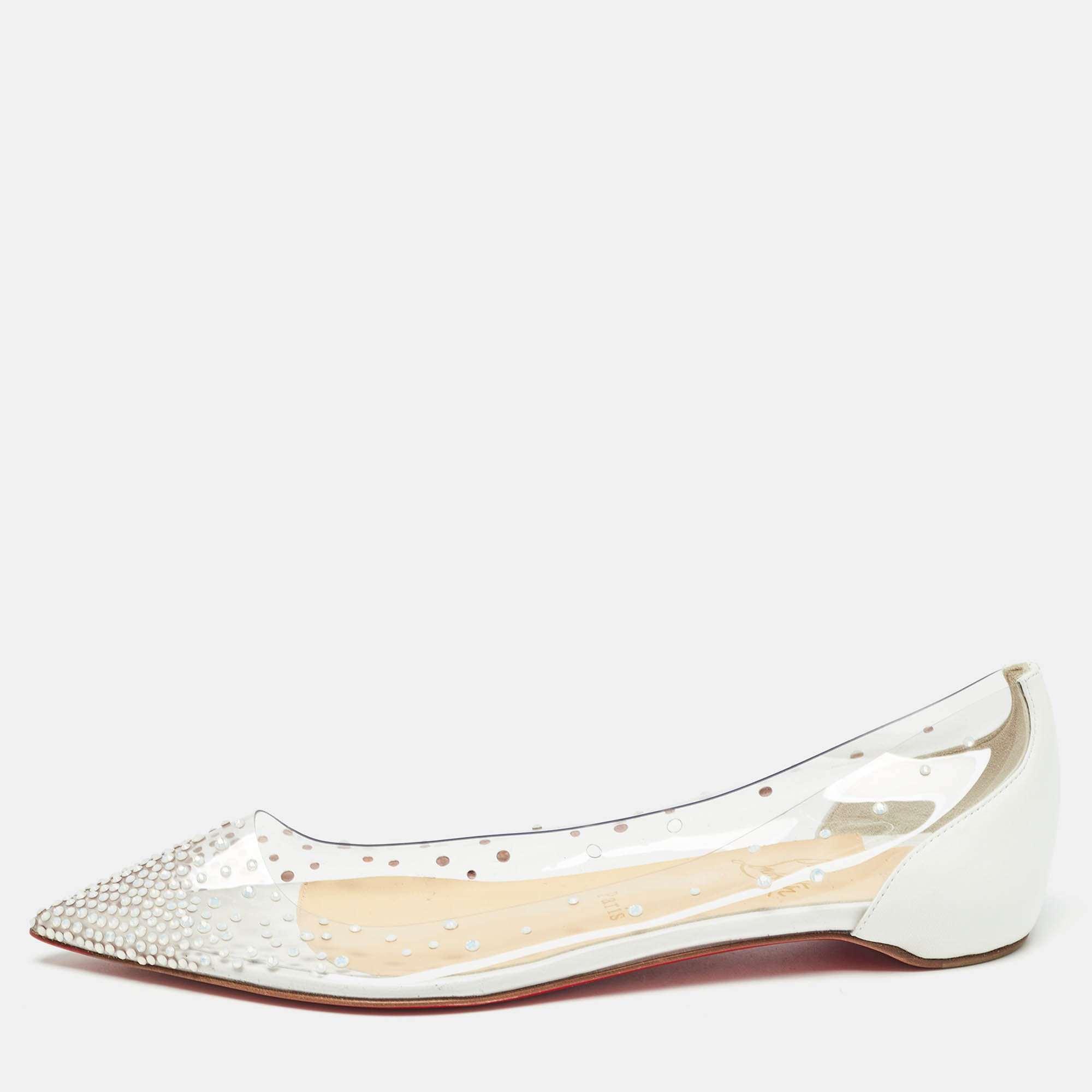 Pre-owned Christian Louboutin White Pvc And Leather Degrastrass Ballet Flats Size 39.5