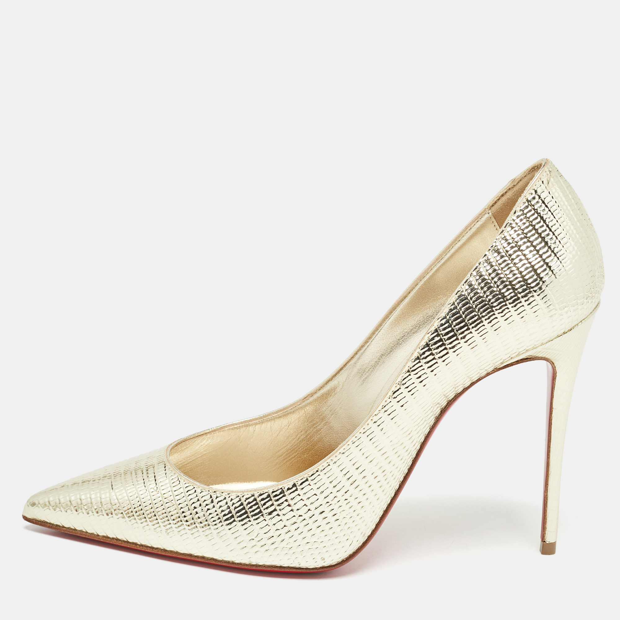 

Christian Louboutin Gold Lizard Embossed So Kate Pointed Toe Pumps Size