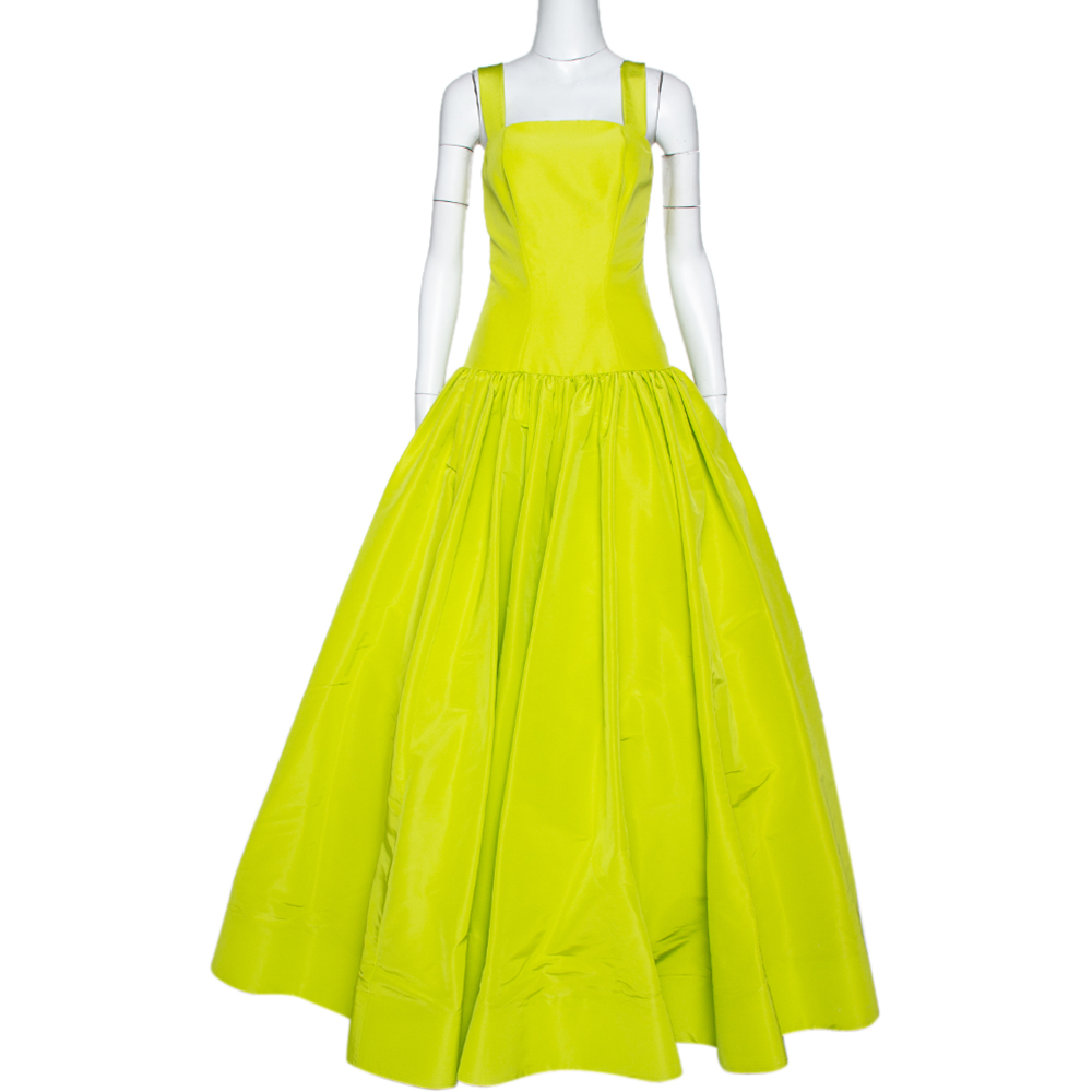 Christian Siriano Lime Silk Drop-Waist Gown S