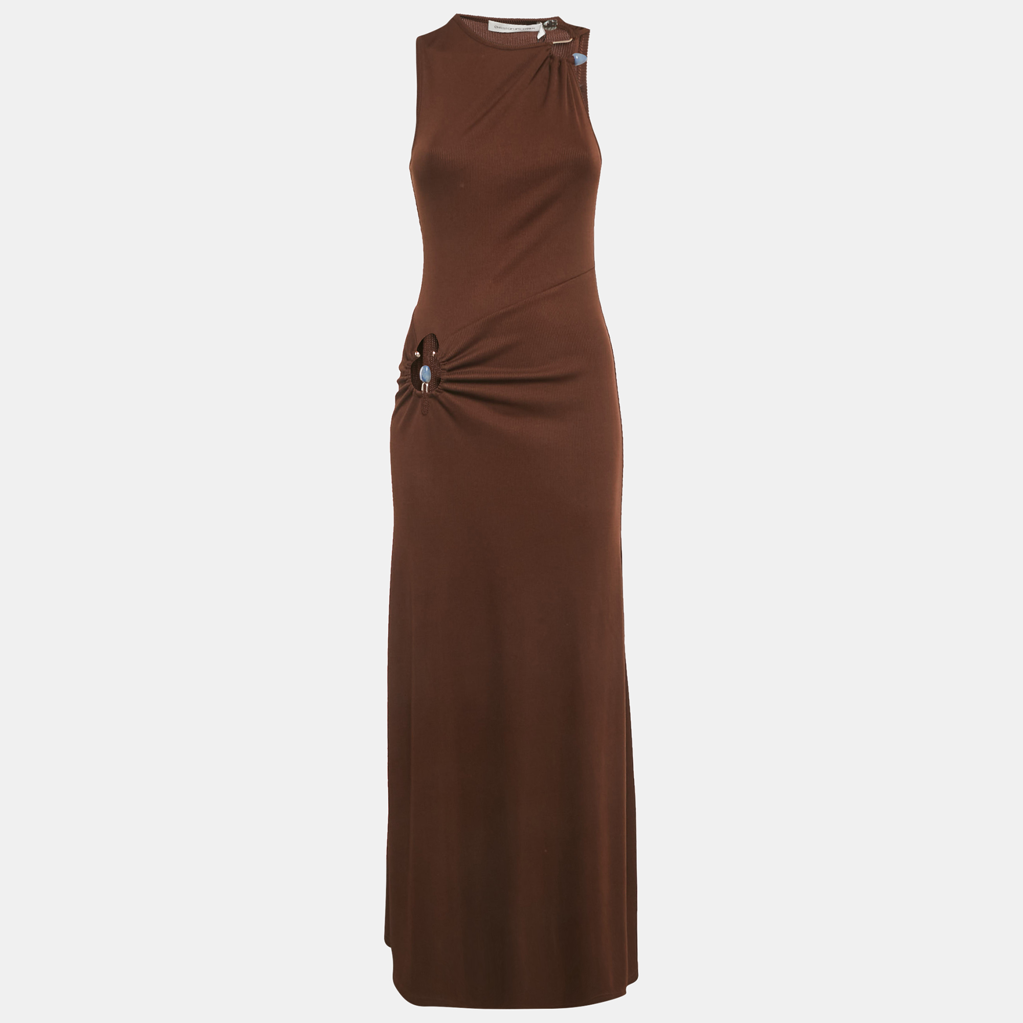 

Christopher Esber Brown Embellished Rib Knit Callisto Duality Long Dress S