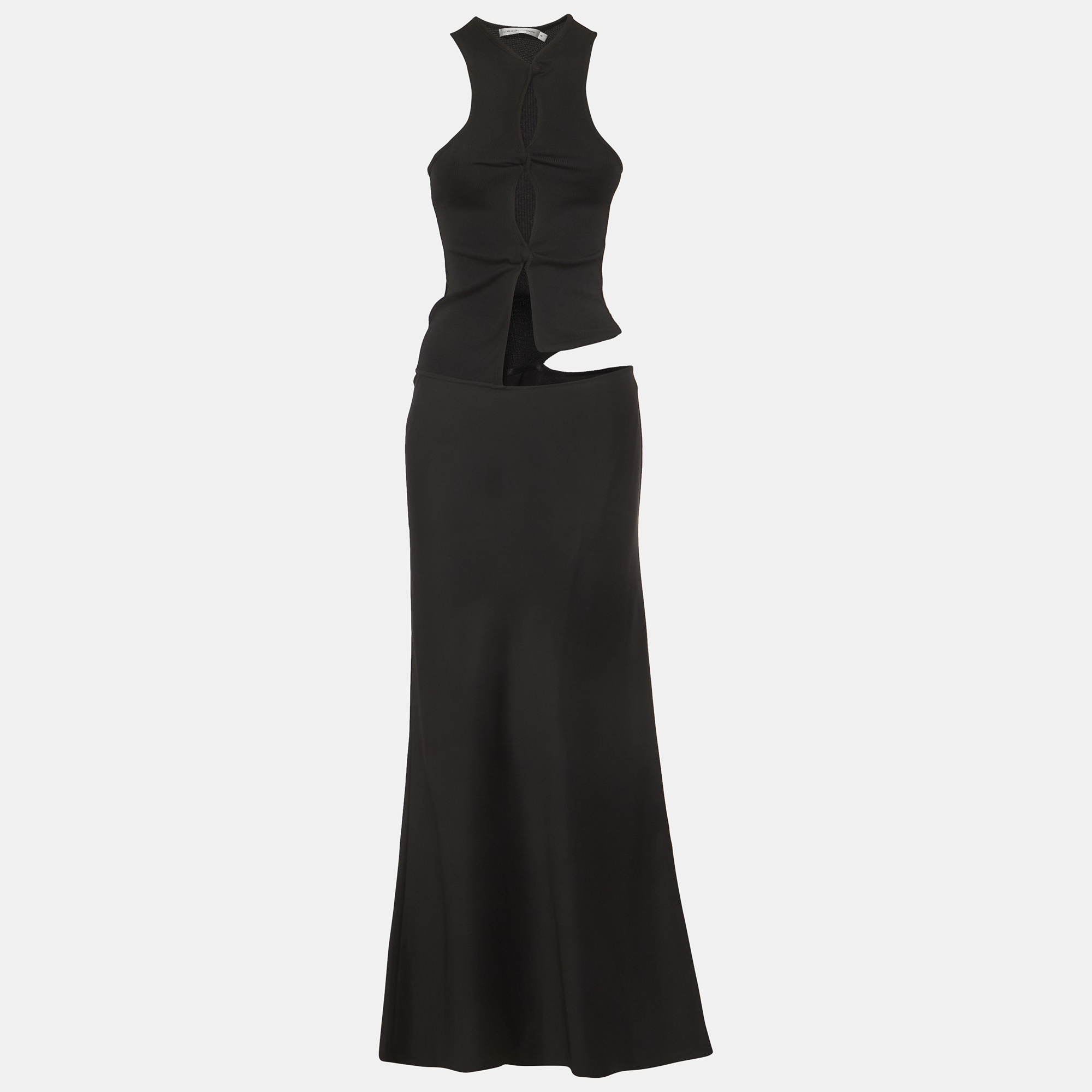 

Christopher Esber Black Rib Knit and Satin Open Twist Tank Dress S