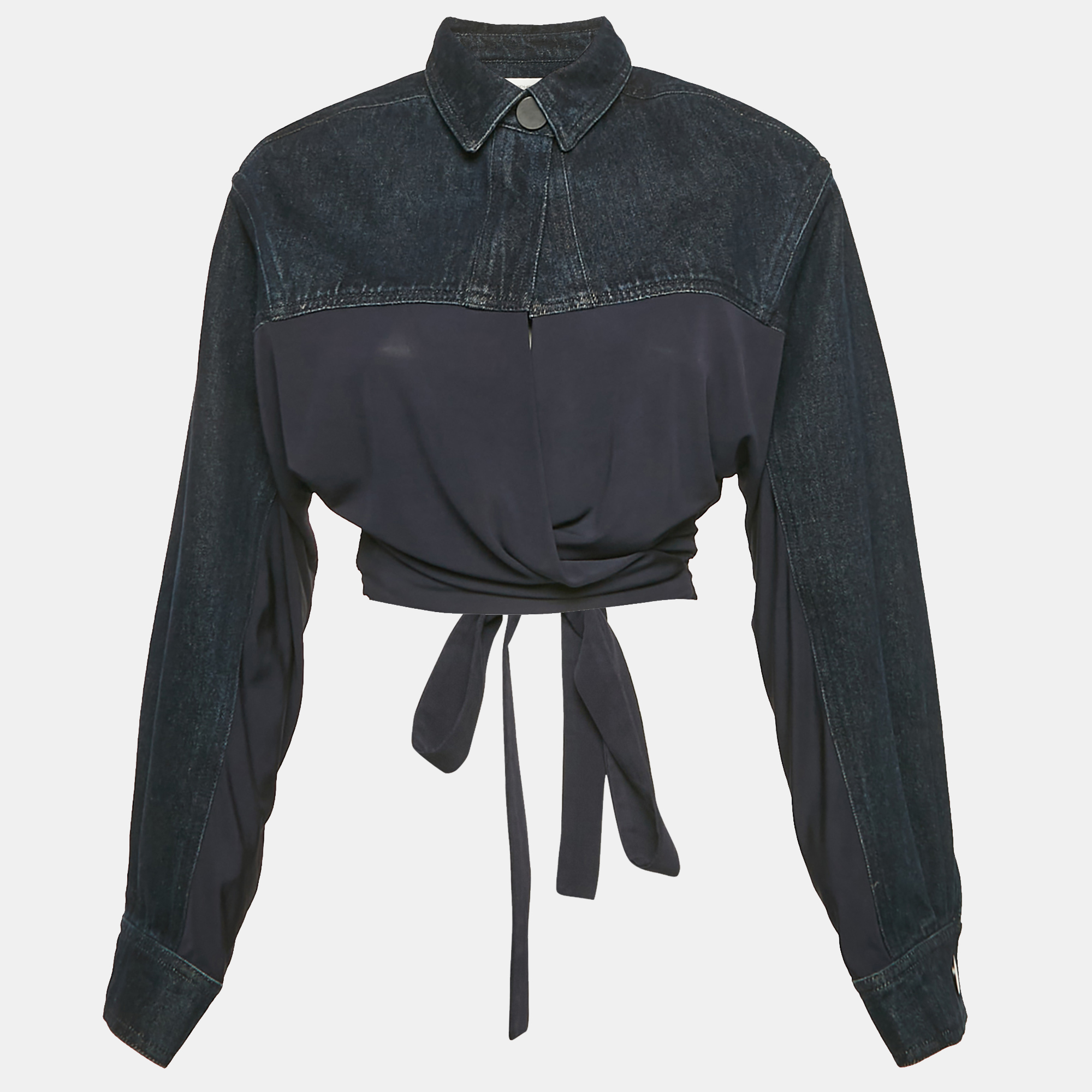 

Christopher Esber Navy Blue Sevilla Crop Denim Wrap Top M