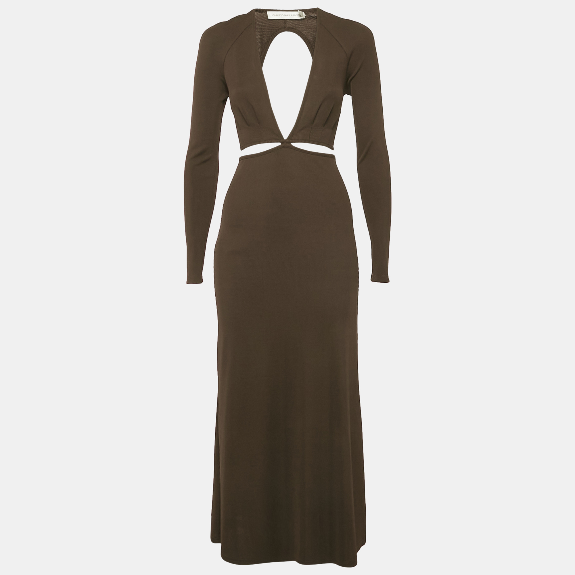 

Christopher Esber Brown Rib Knit Cut-Out Midi Dress XS