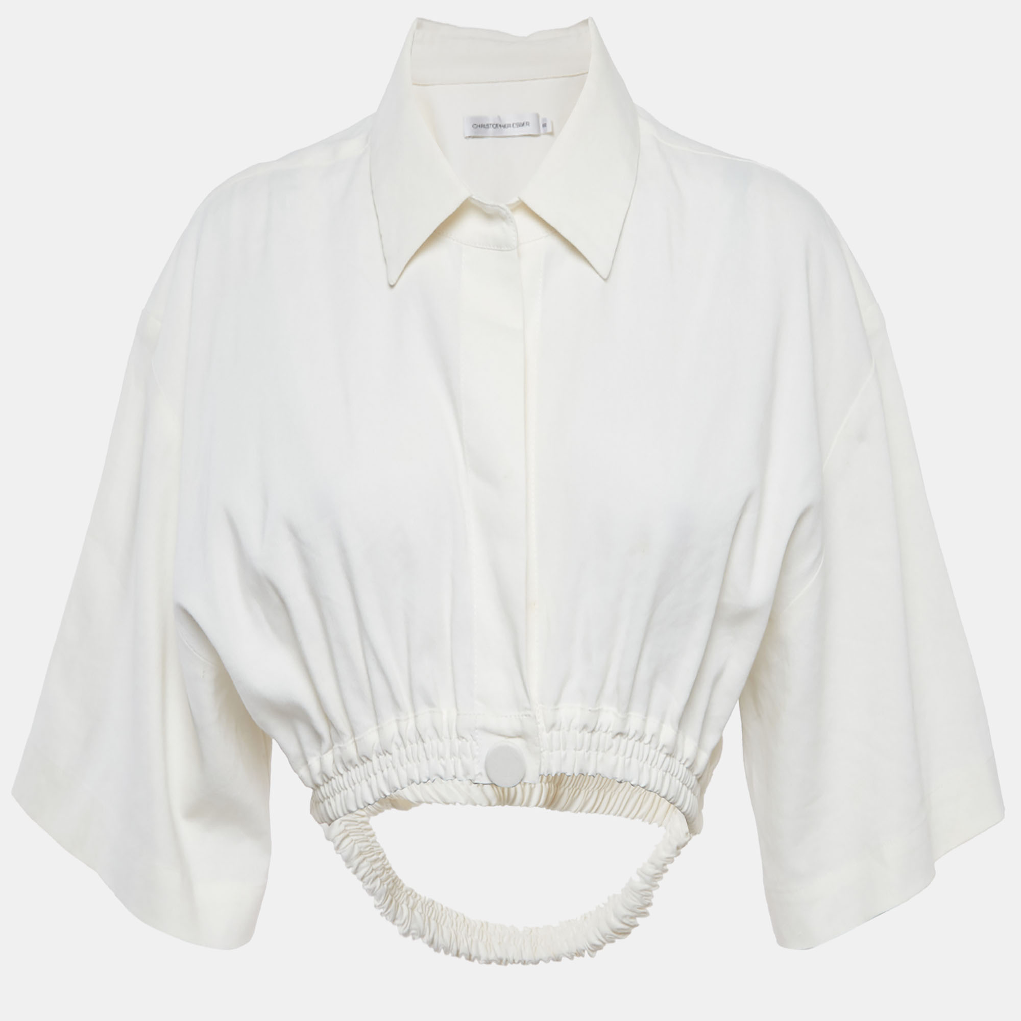 

Christopher Esber Ivory Linen Blend Shirt Style Crop Top S, White