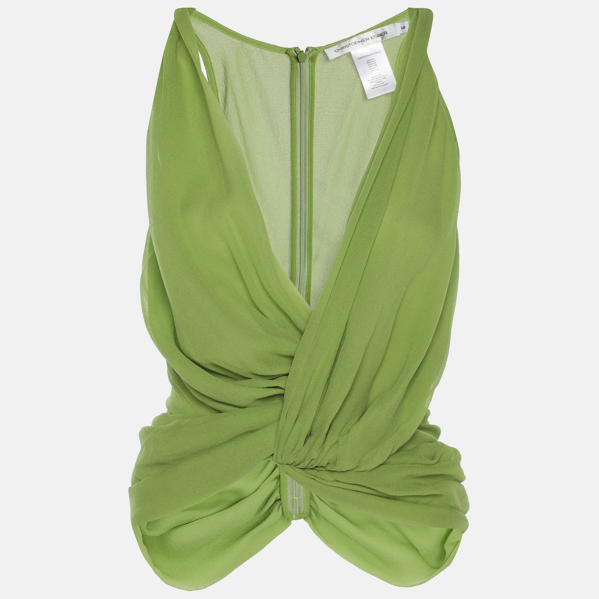 Pre-owned Christopher Esber Green Crepe Twisted Tops S