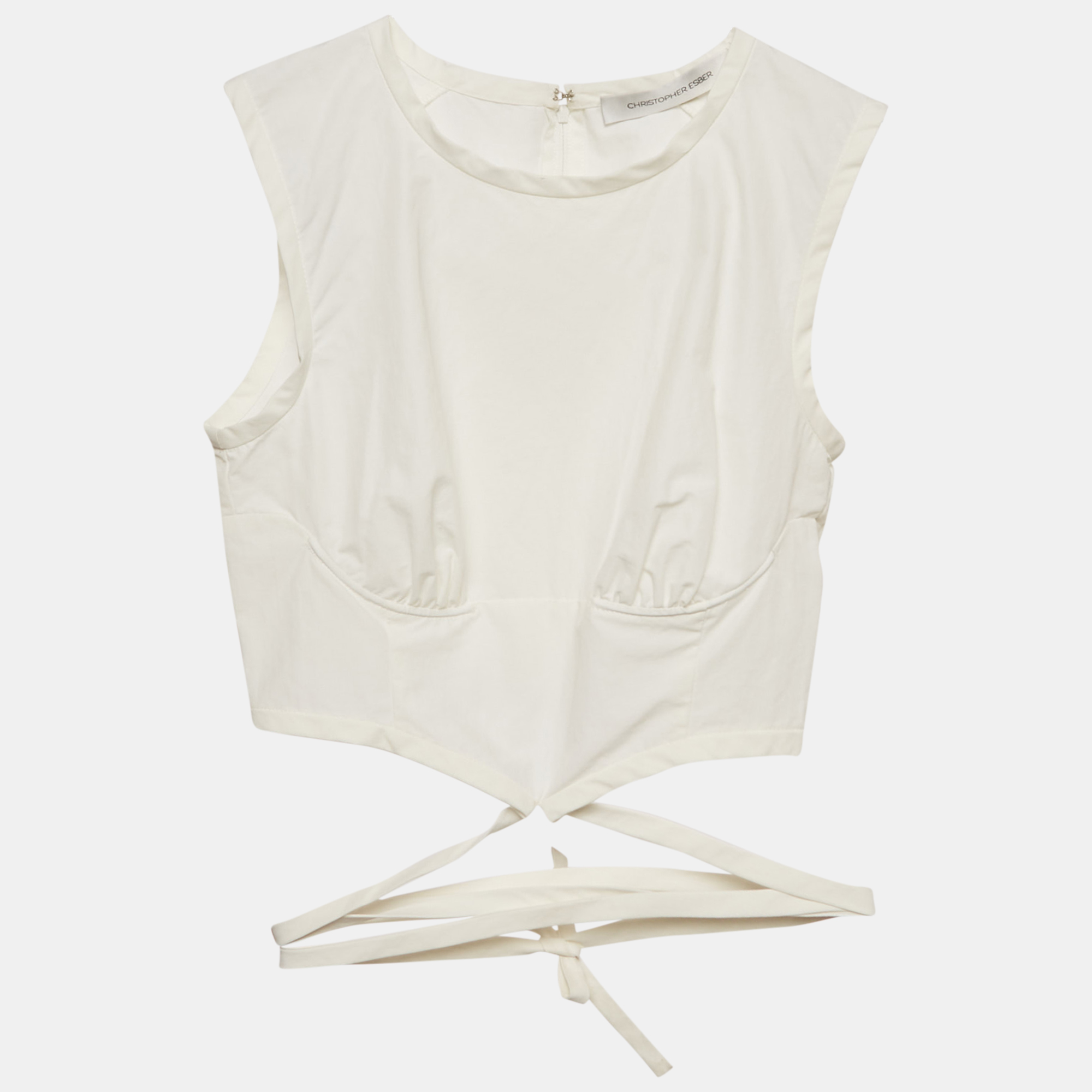 Click to view more detailed imagery on our partner's website Pre-owned Christopher Esber White Cotton Waist Tie Top Xs