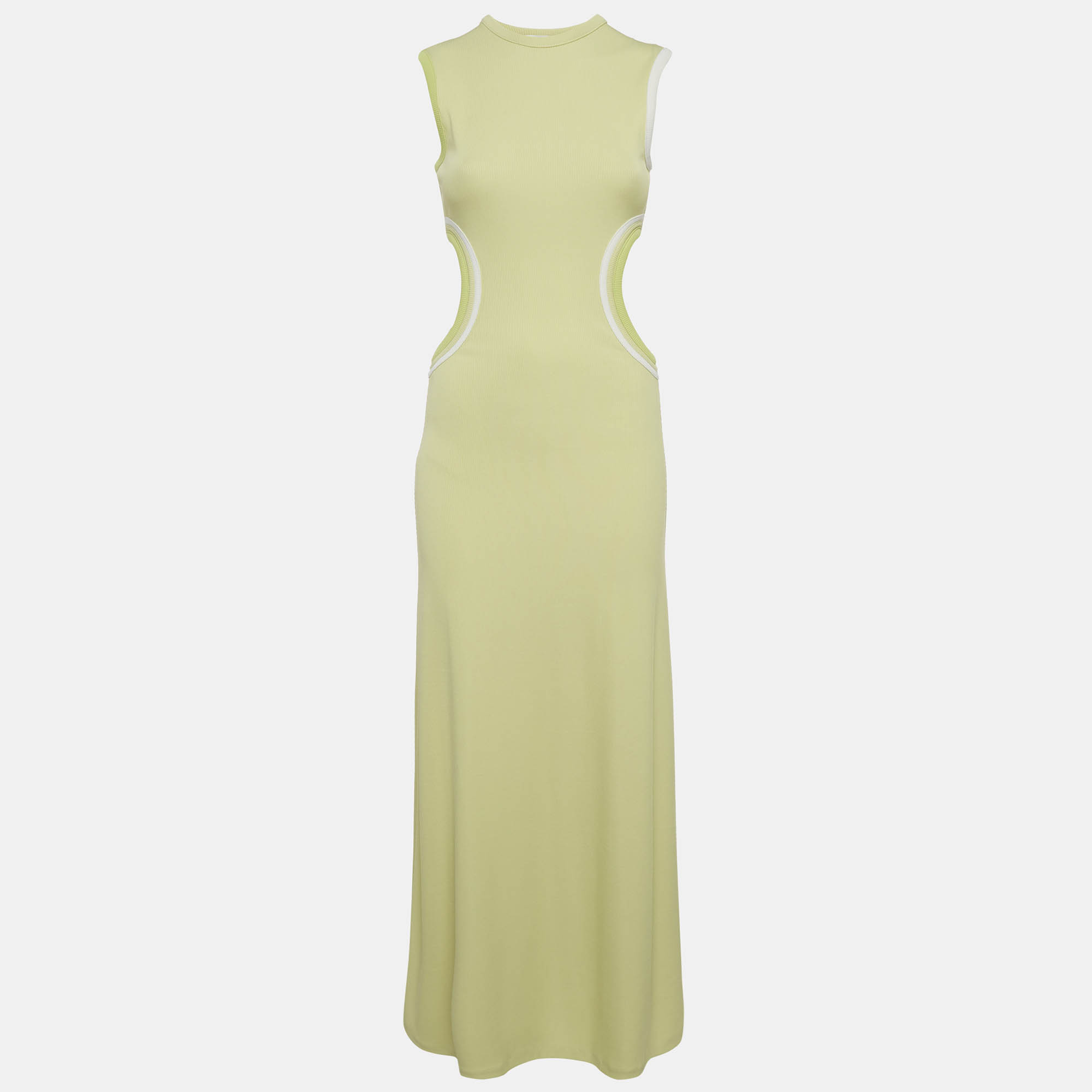 

Christopher Esber Lime Green Rib Knit Cut-Out Maxi Dress S