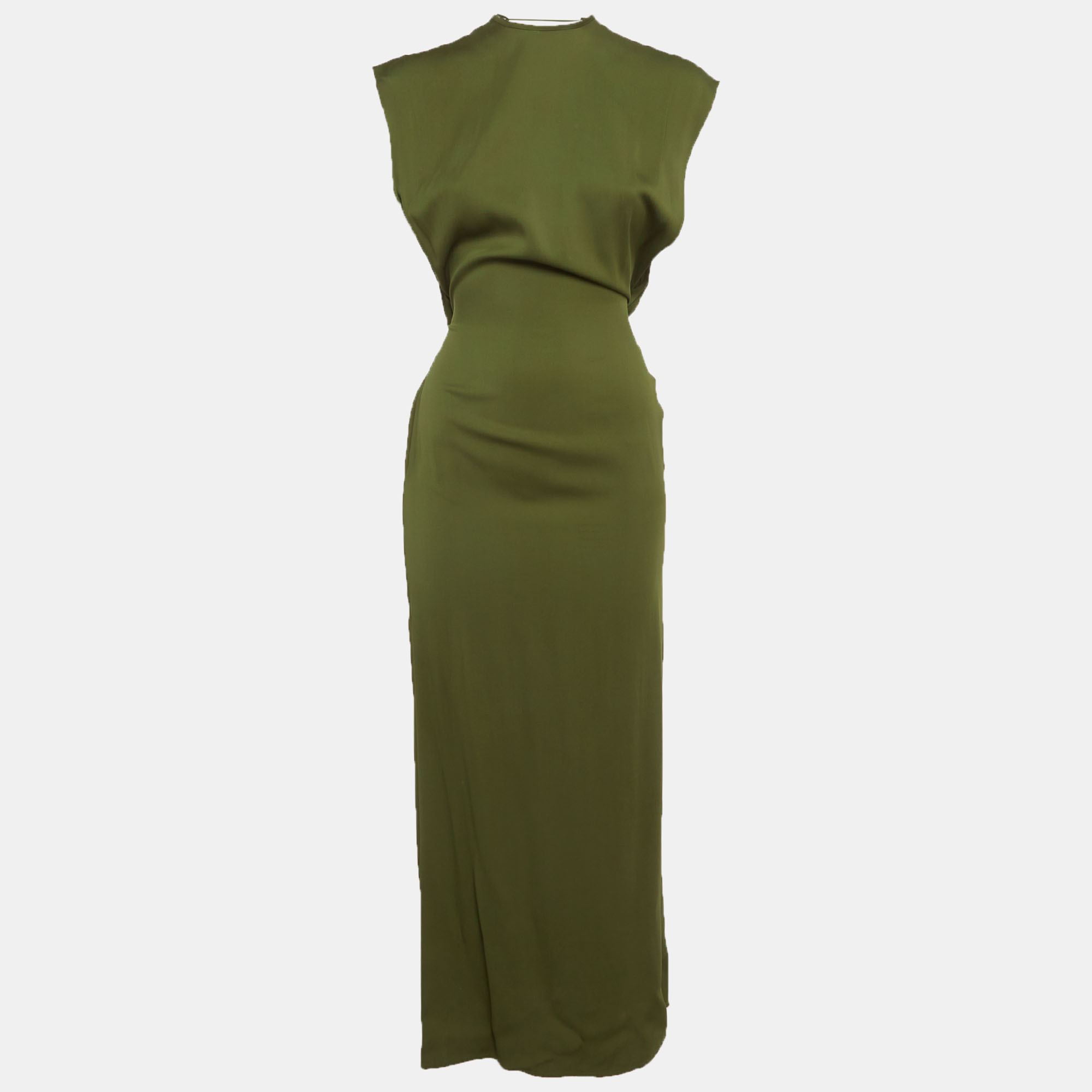 

Christopher Esber Olive Green Stretch Satin Backless Maxi Dress S