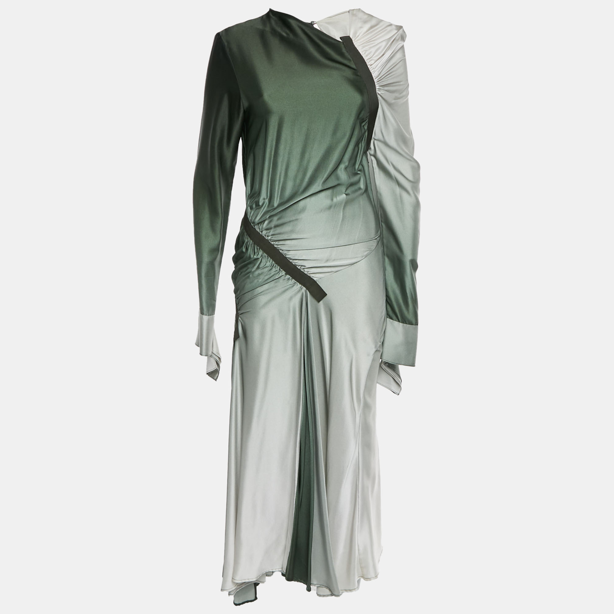 

Christopher Esber Green Gradient Satin Draped Maxi Dress S