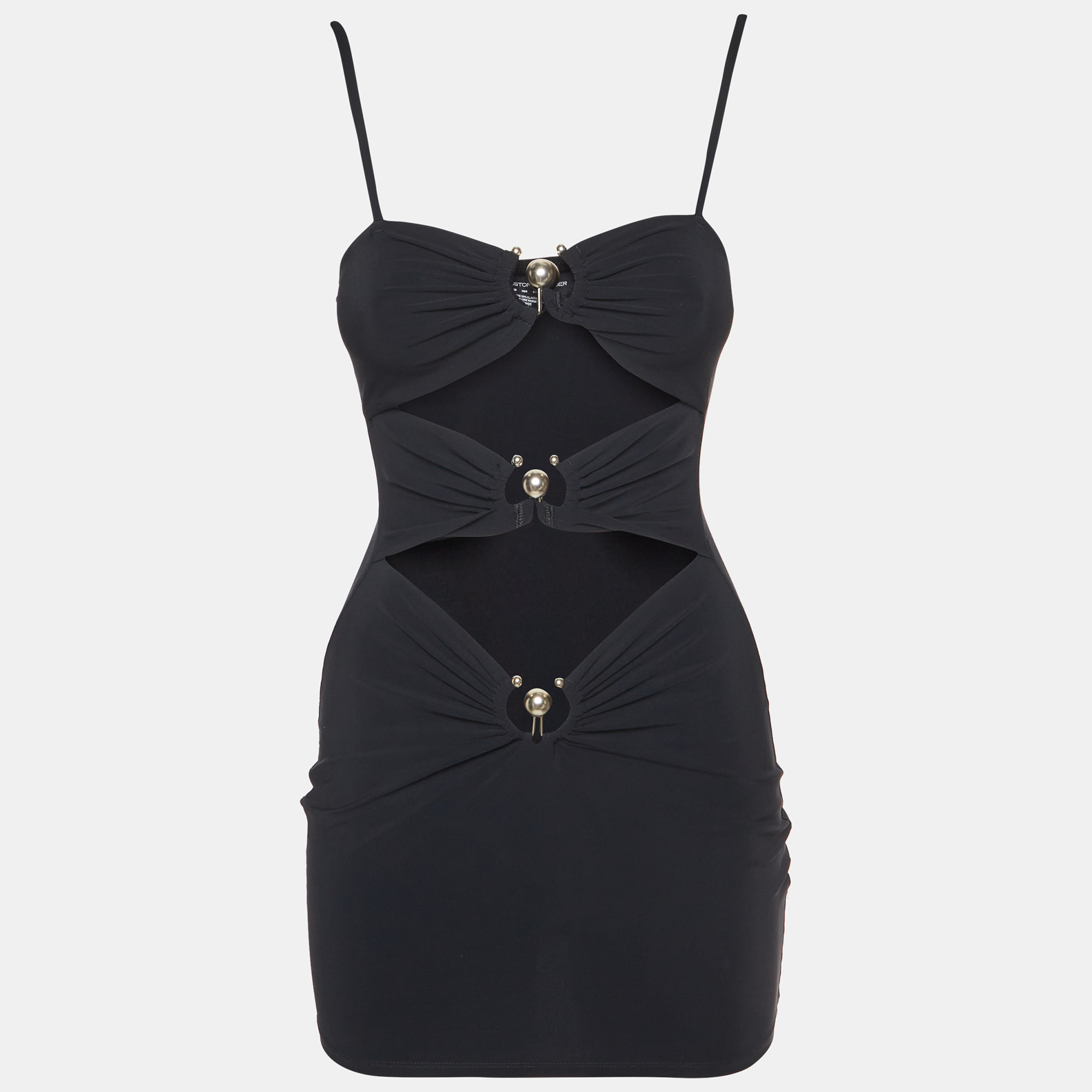 Pre-owned Christopher Esber Black Jersey Pierced Orbit Mini Dress S