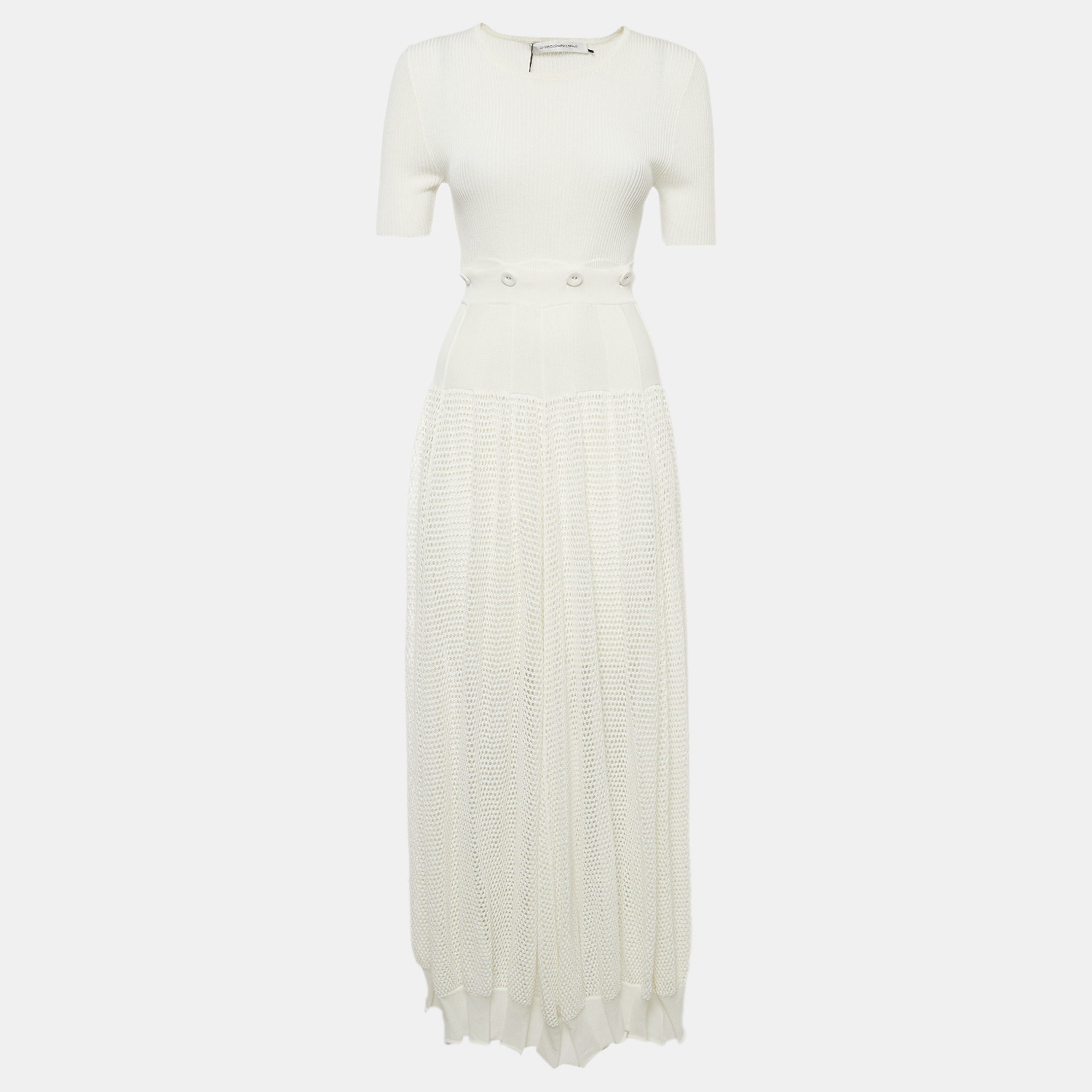 Pre-owned Christopher Esber White Mesh Knit Deconstructed Cocoon Maxi Dress S