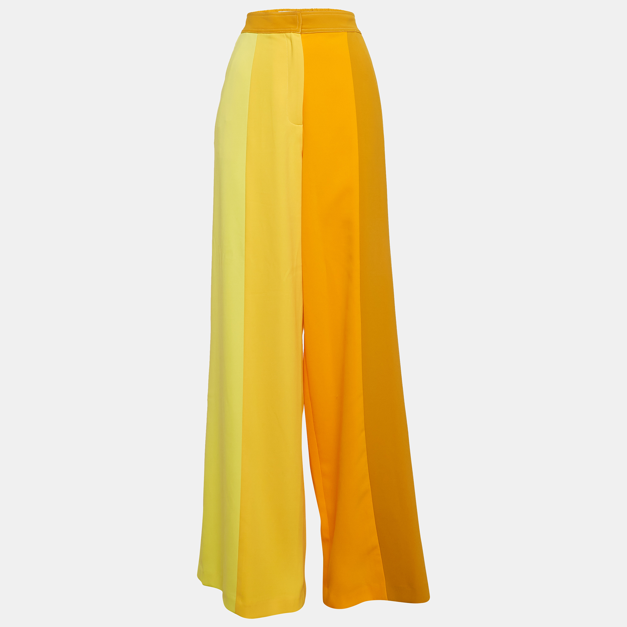 

Christopher John Roger Yellow Paneled Crepe High Rise Trousers